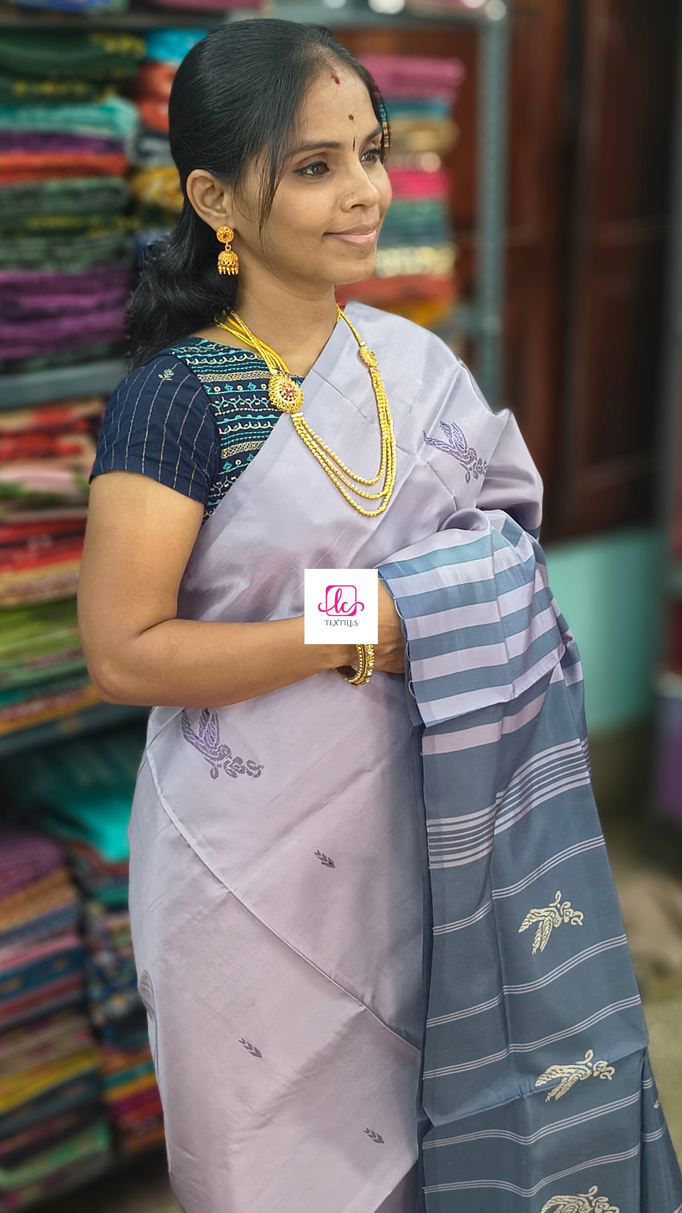 Banana pith silk saree - Lavander grey
