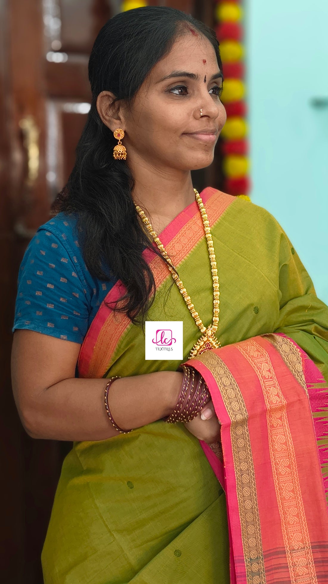 Chettinad Cotton Office Wear Green mixed yellow