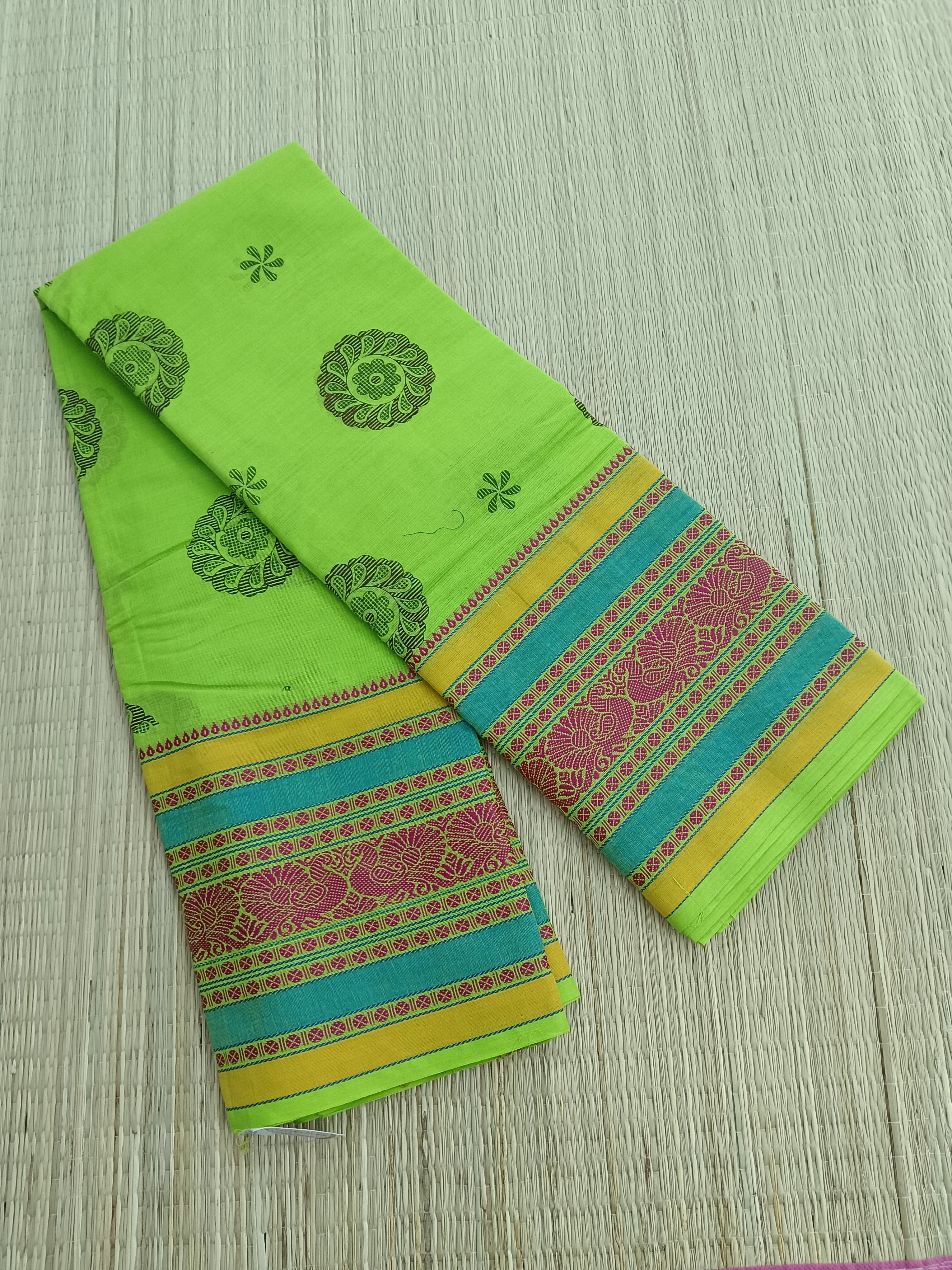 Chettinad Cotton Printed Neon green