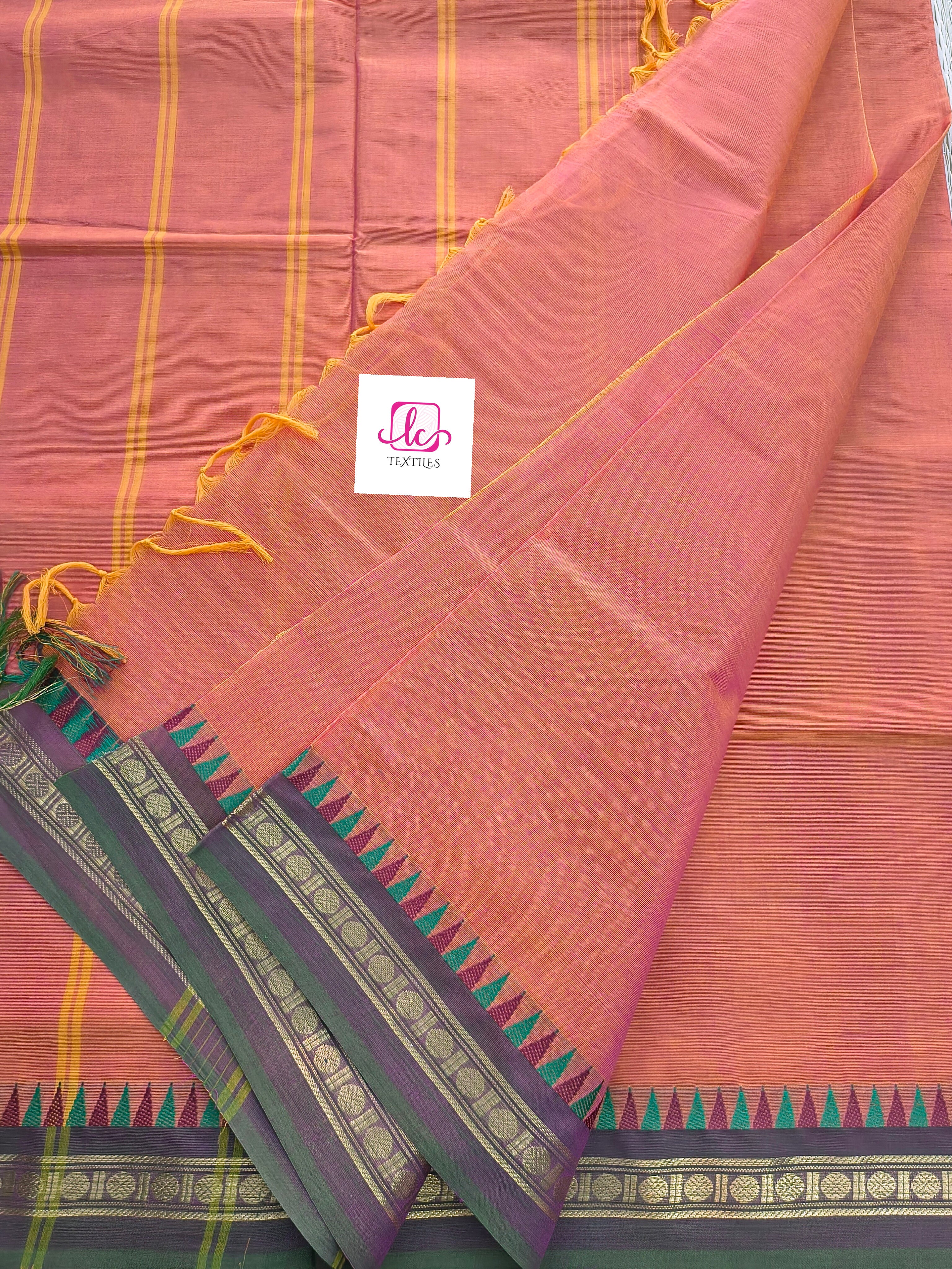 Chettinad Cotton Office Wear Yellow mixed pink
