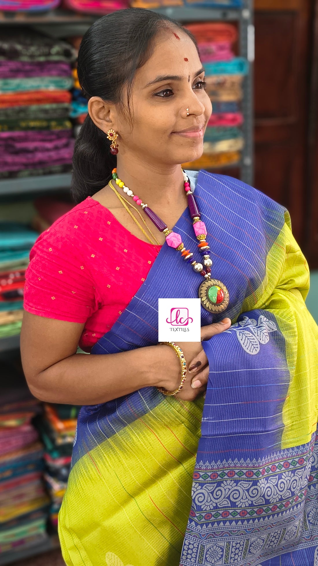 Fancy saree Semi tussar Neon green
