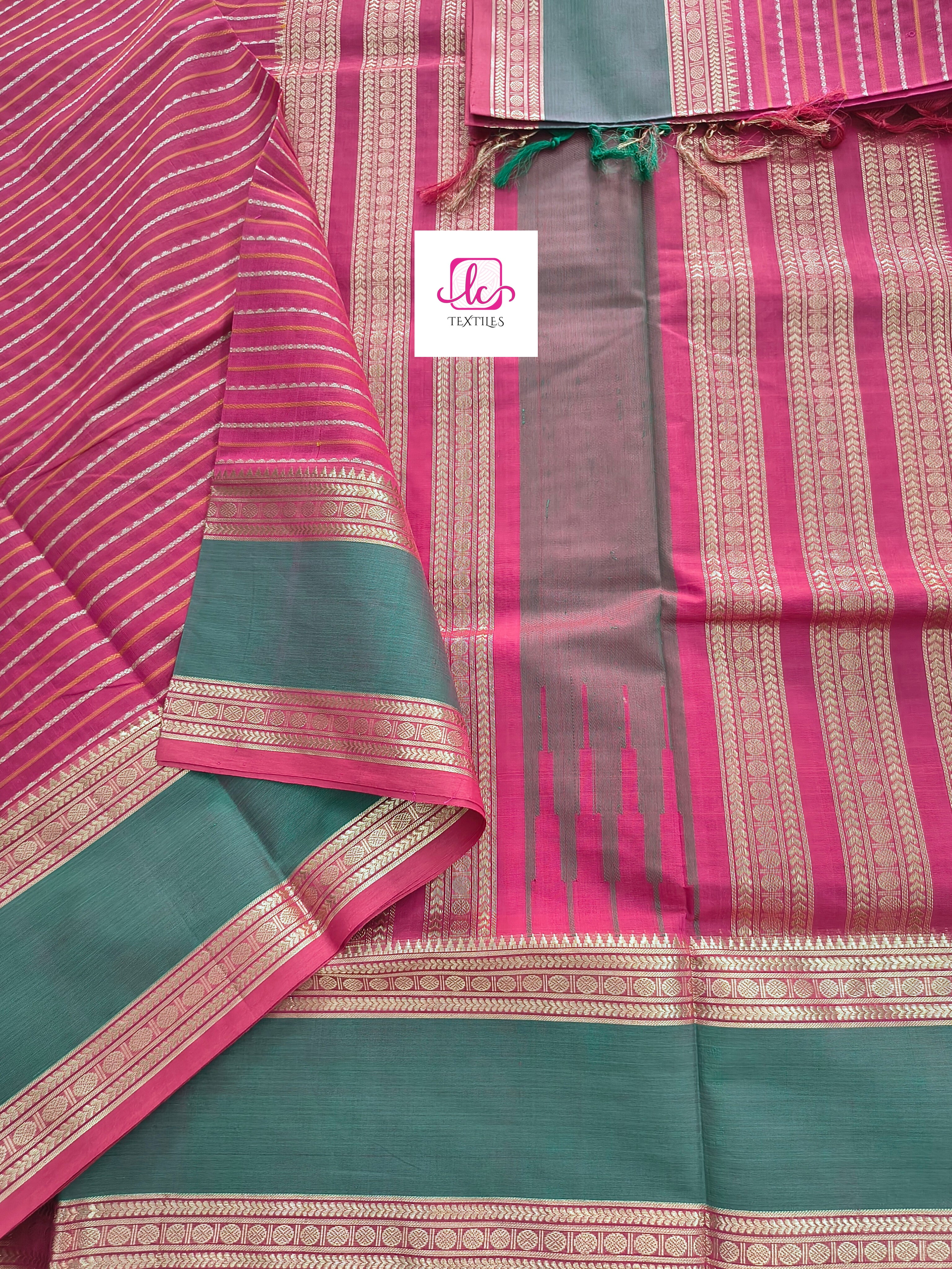Heritage Handwoven cotton Veldhari Redish Pink