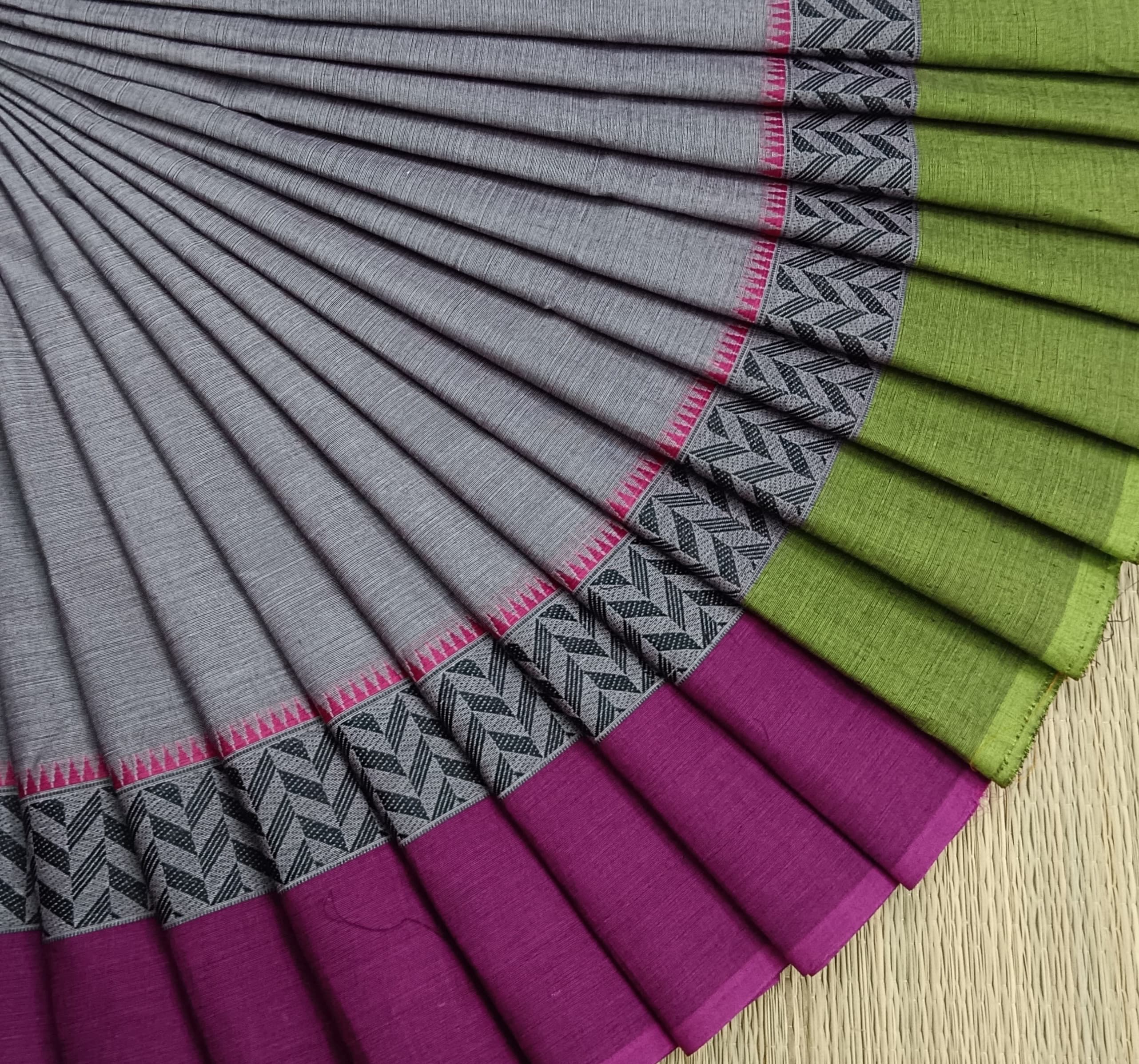 Chettinad Cotton -Off white mixed purple With Ganga - jamuna Borders- CDW17