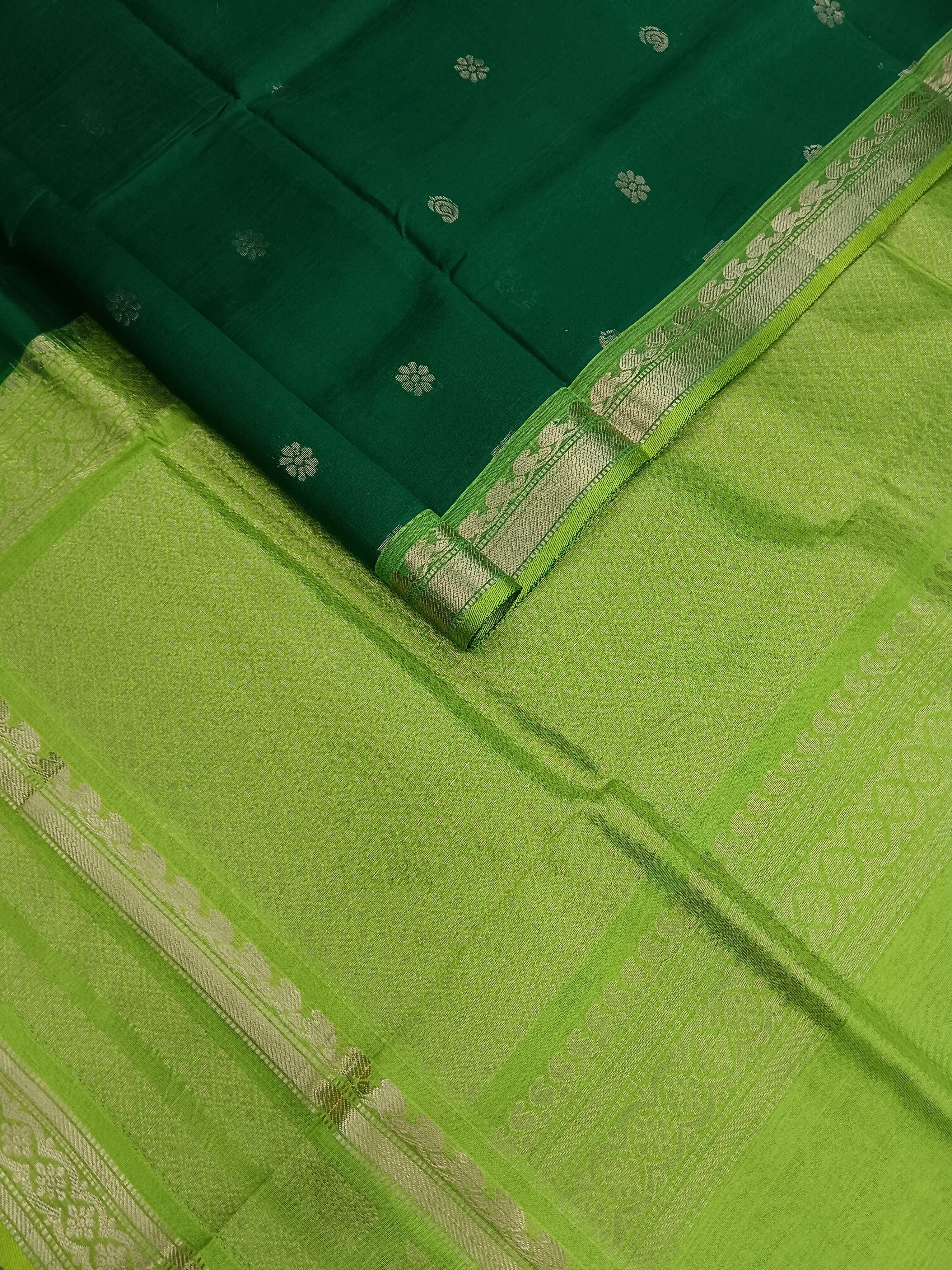 Handloom Kanchi Silk Cotton - Butta-Green- HSC45