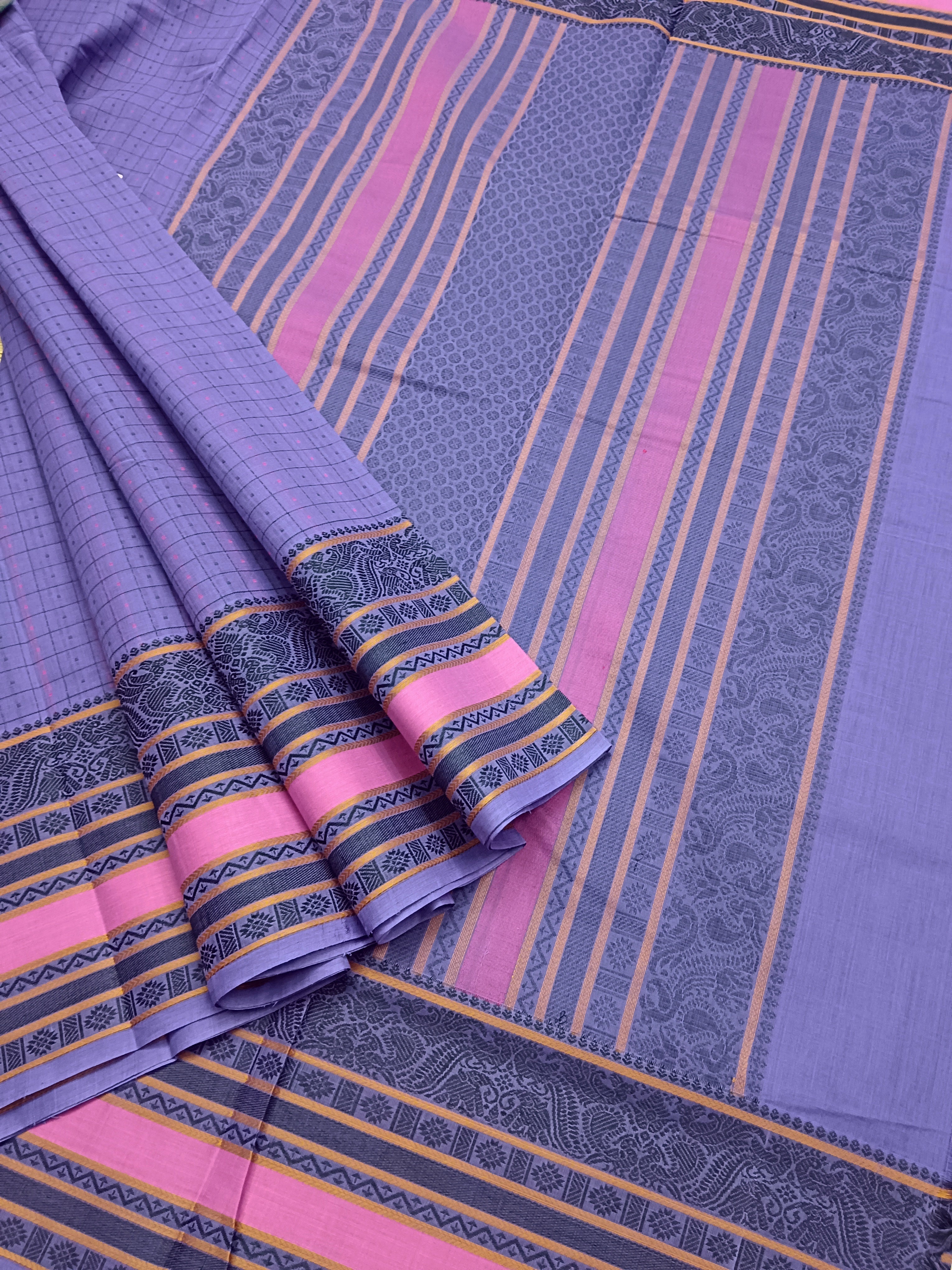 Heritage Handwoven cotton -Lakshadeepam-Lavender -HC20
