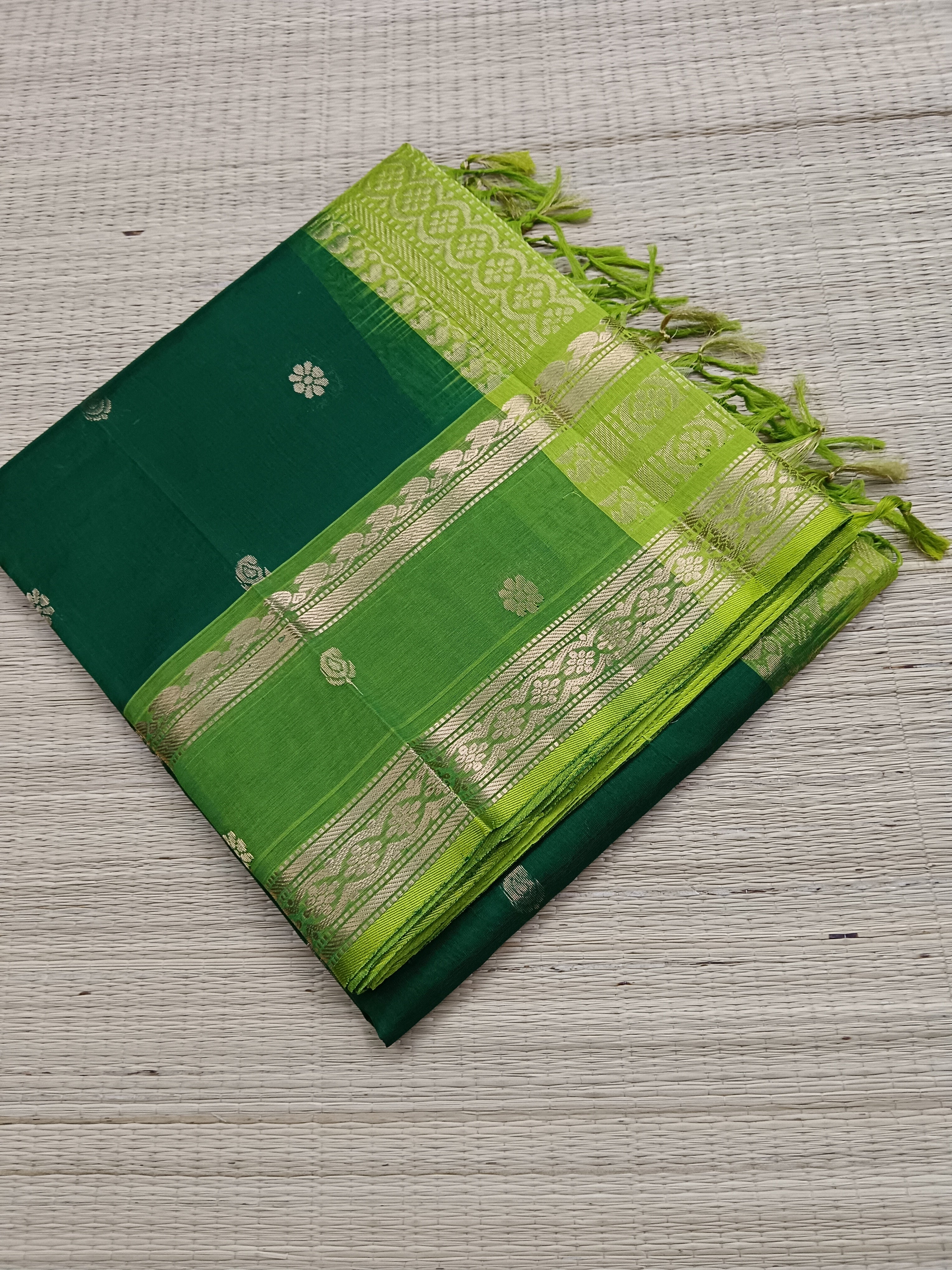 Handloom Kanchi Silk Cotton - Butta-Green- HSC45
