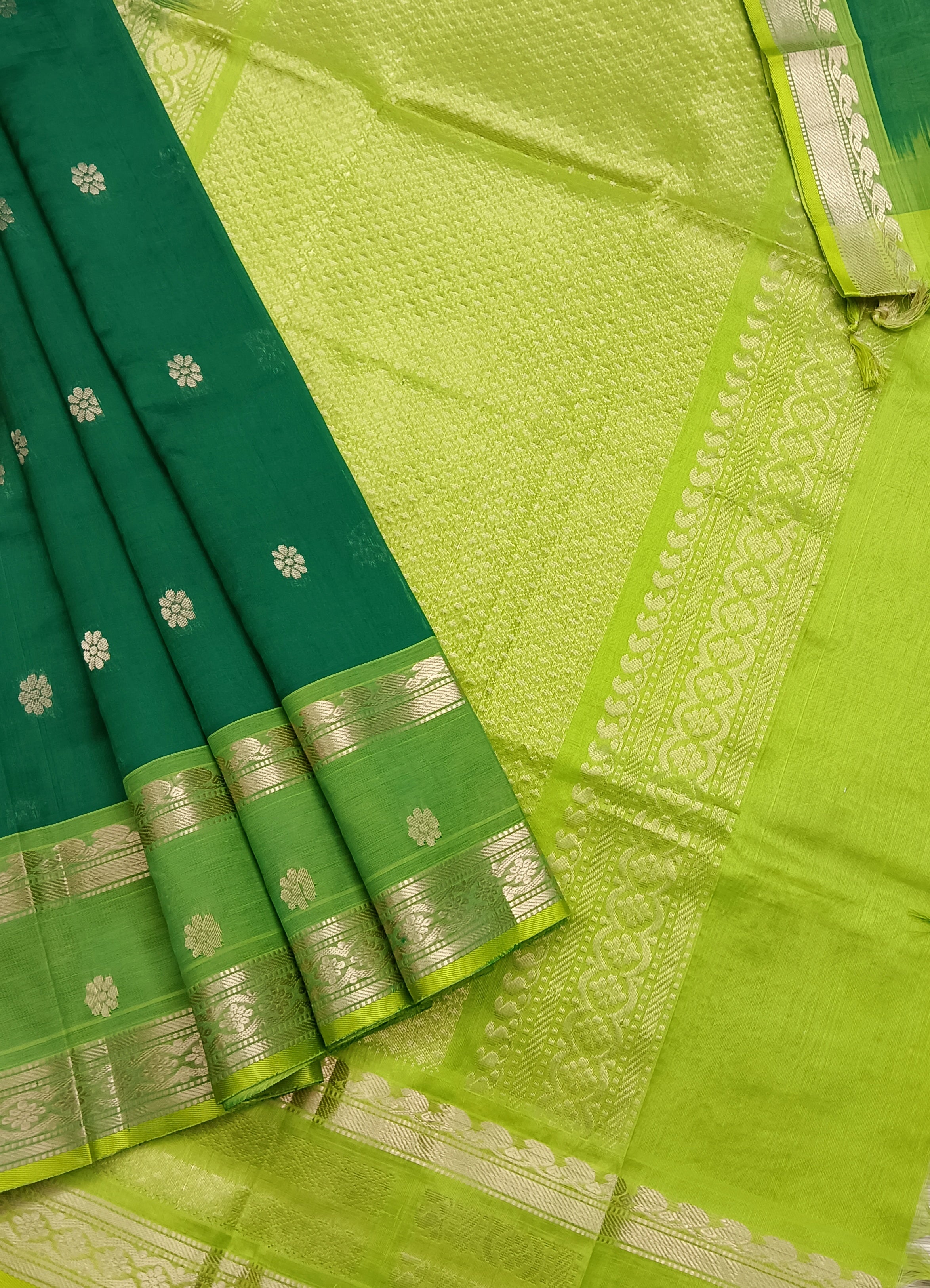 Handloom Kanchi Silk Cotton - Butta-Green- HSC45