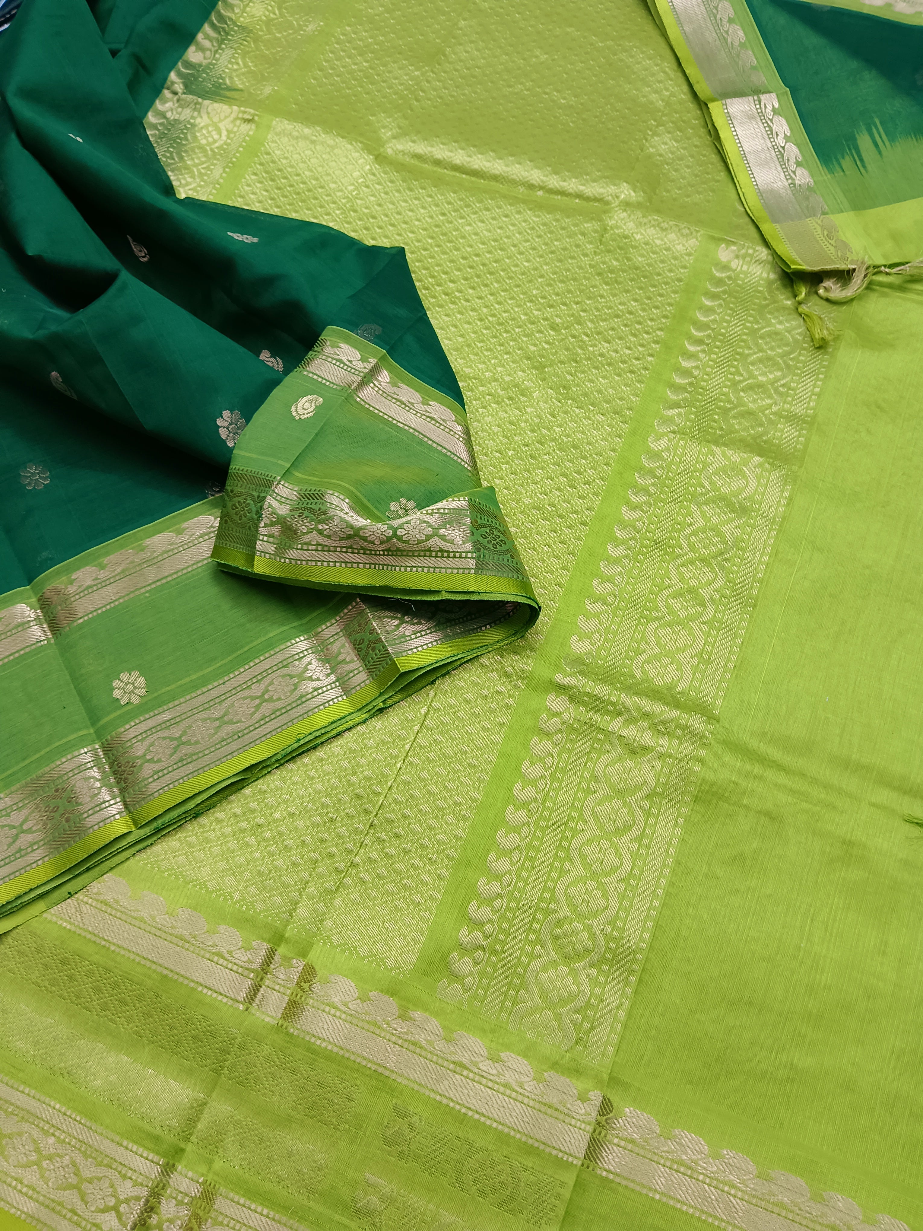 Handloom Kanchi Silk Cotton - Butta-Green- HSC45