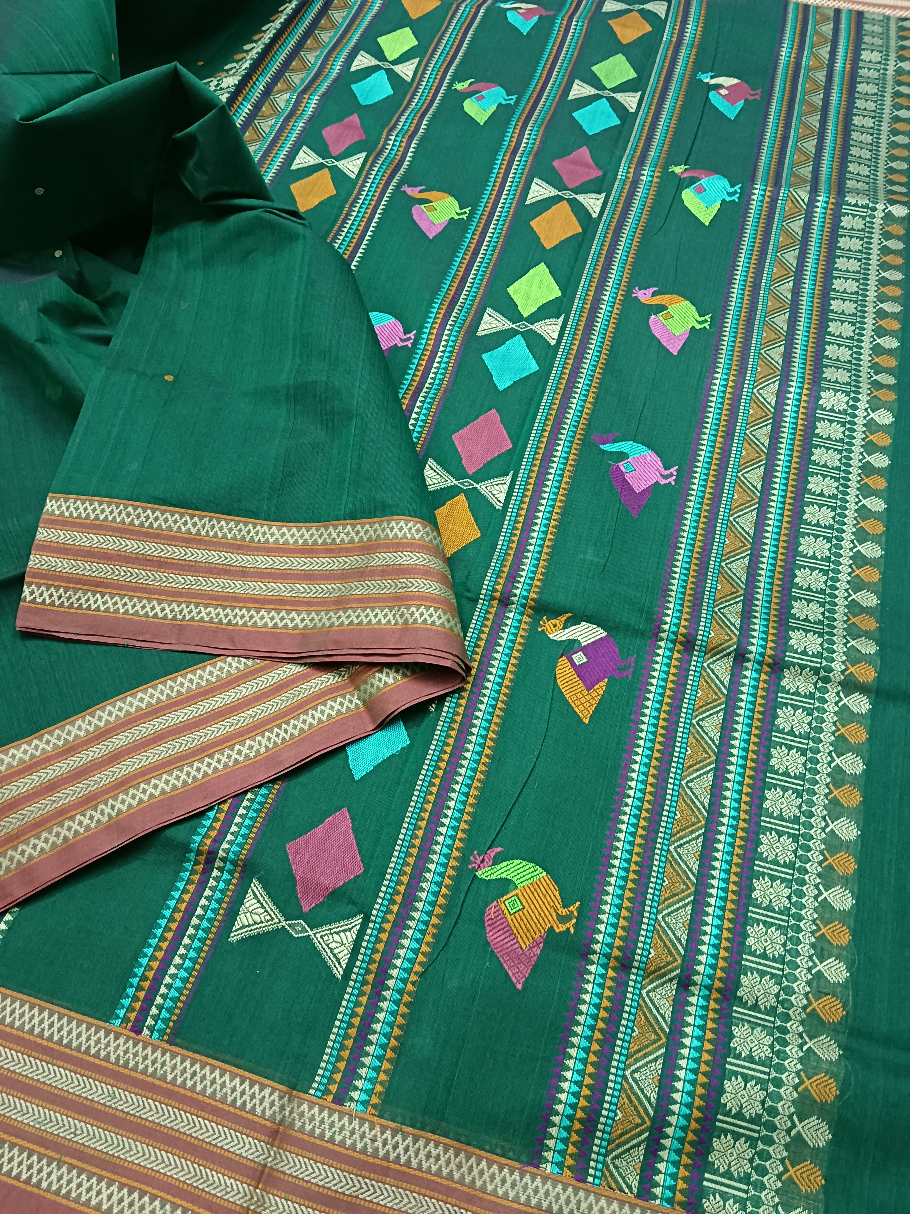 Heritage Handwoven cotton -Butta-Green -22