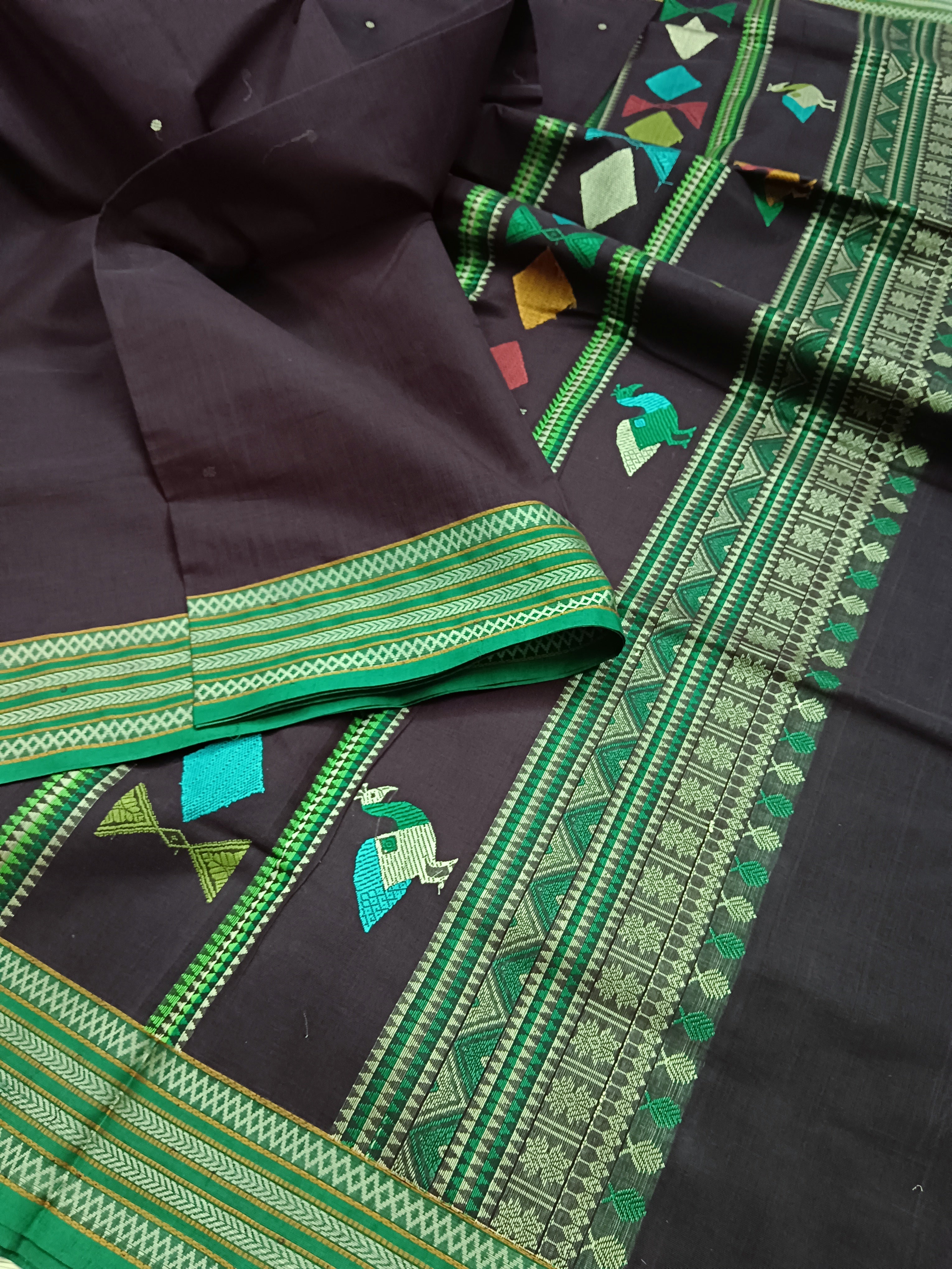 Heritage Handwoven cotton -Butta-Brown -21