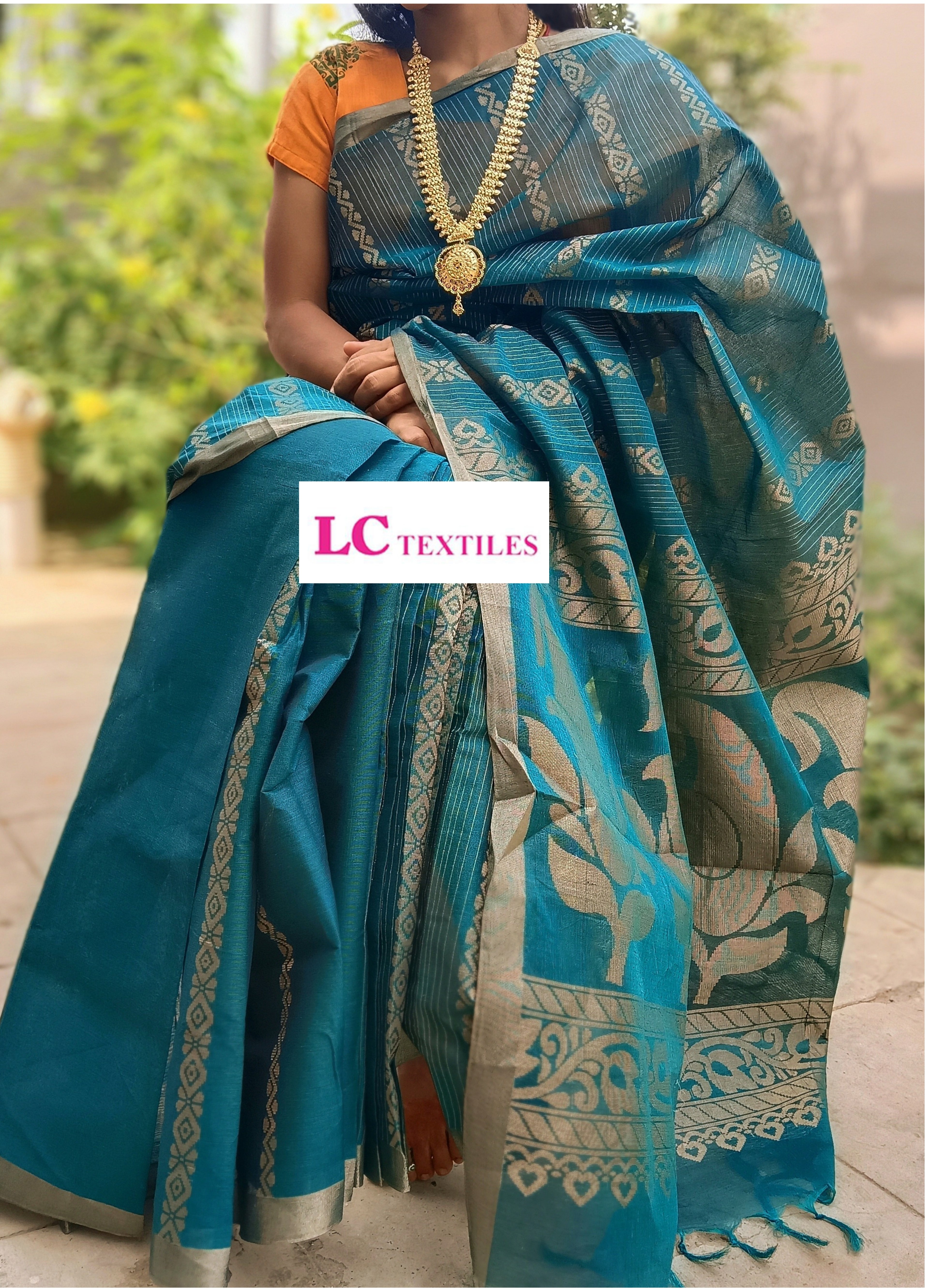 Negamam Cotton Saree - All over Design-Peacock Blue - NC 01