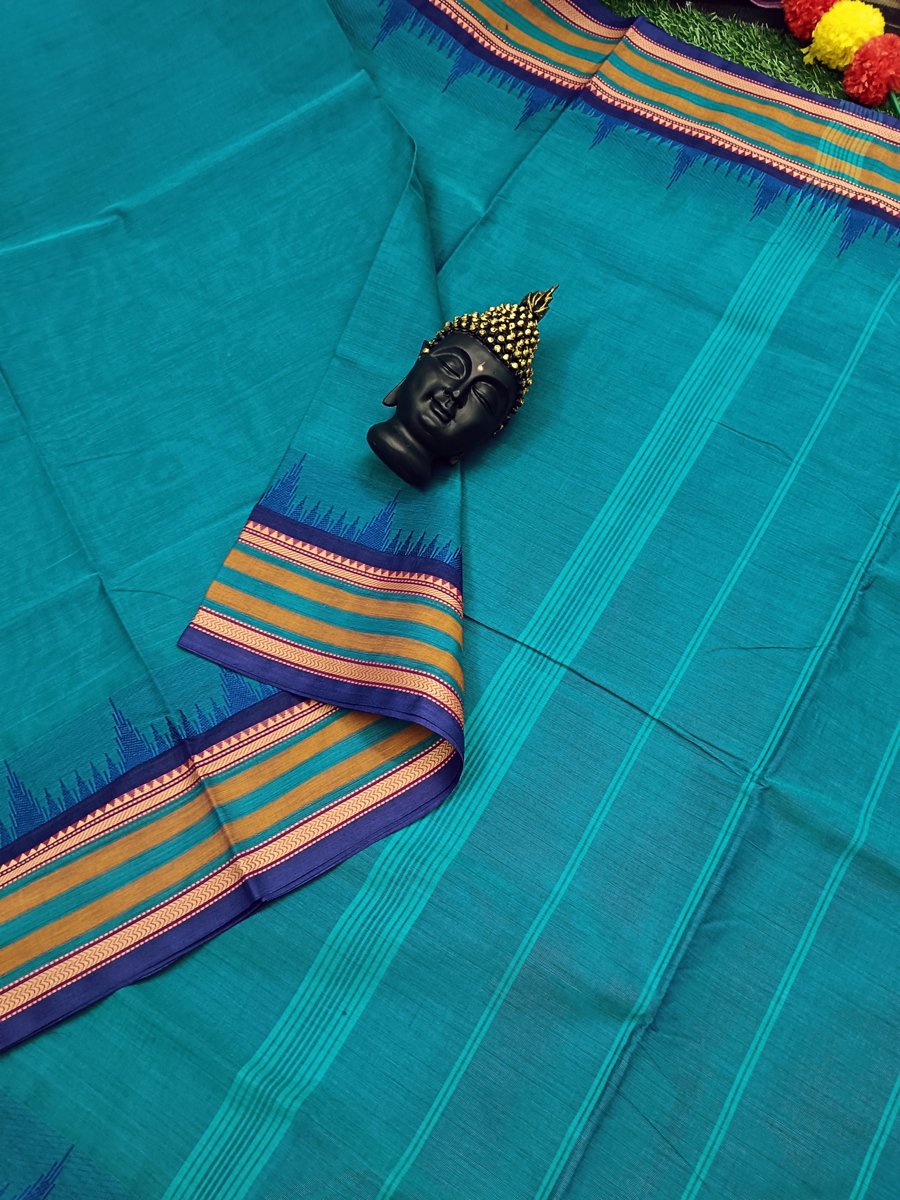 Chettinad Cotton - Office Wear - Teal Blue Dual Tone Saree CCOW07
