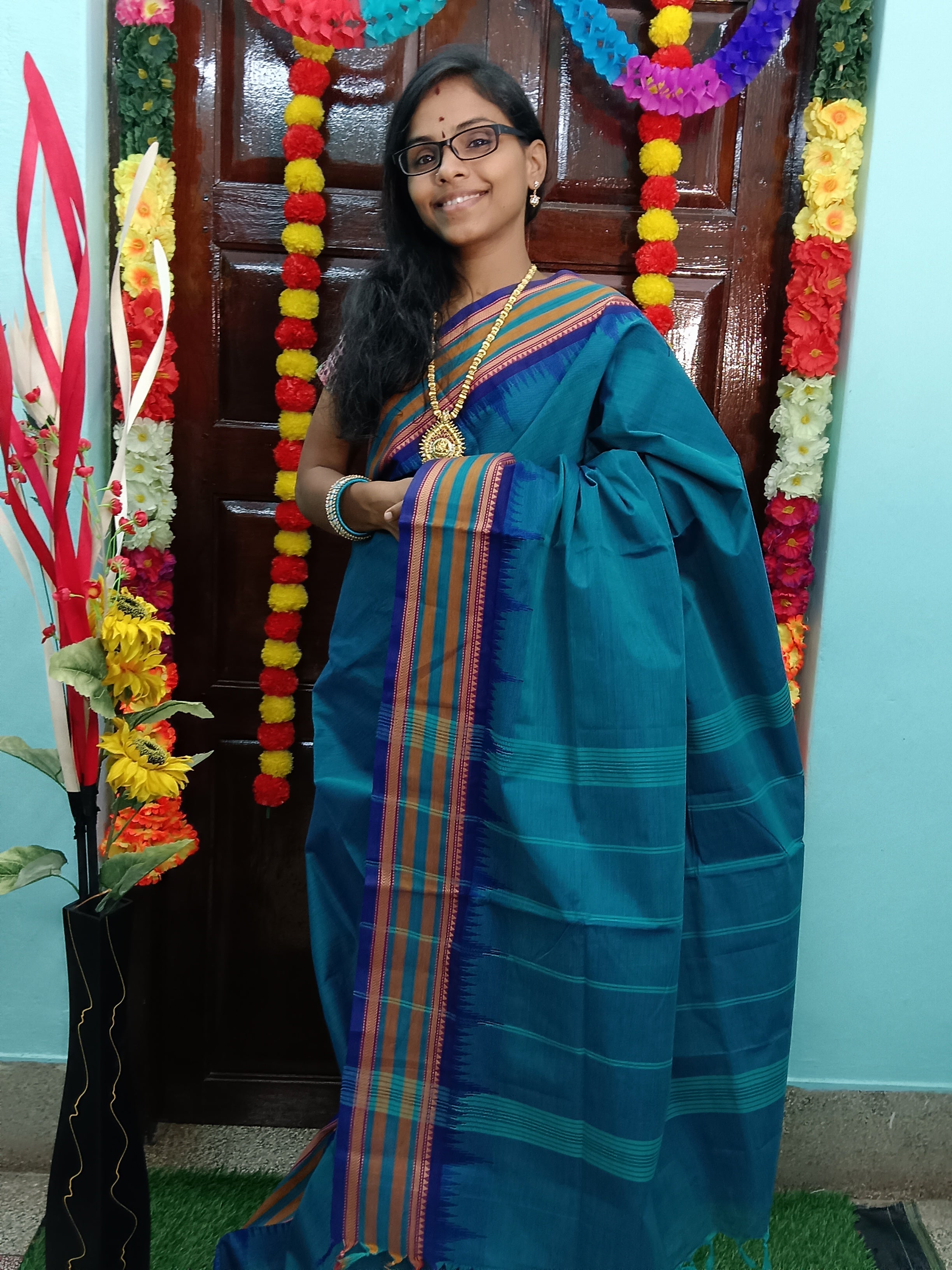 Chettinad Cotton - Office Wear - Teal Blue Dual Tone Saree CCOW07