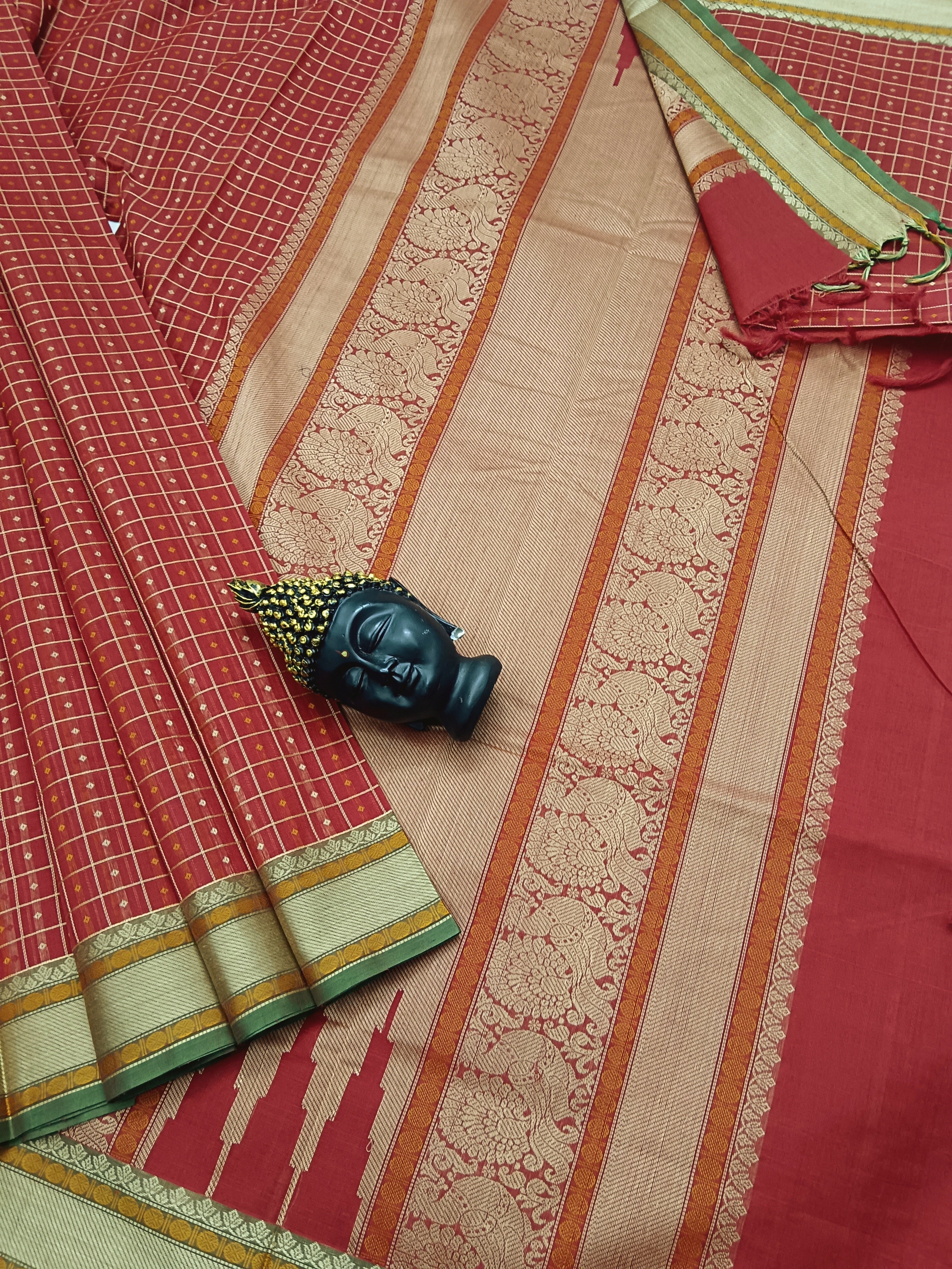 Shubhavastram - Heritage Handwoven Cotton Lakshadeepam - Red - HC05