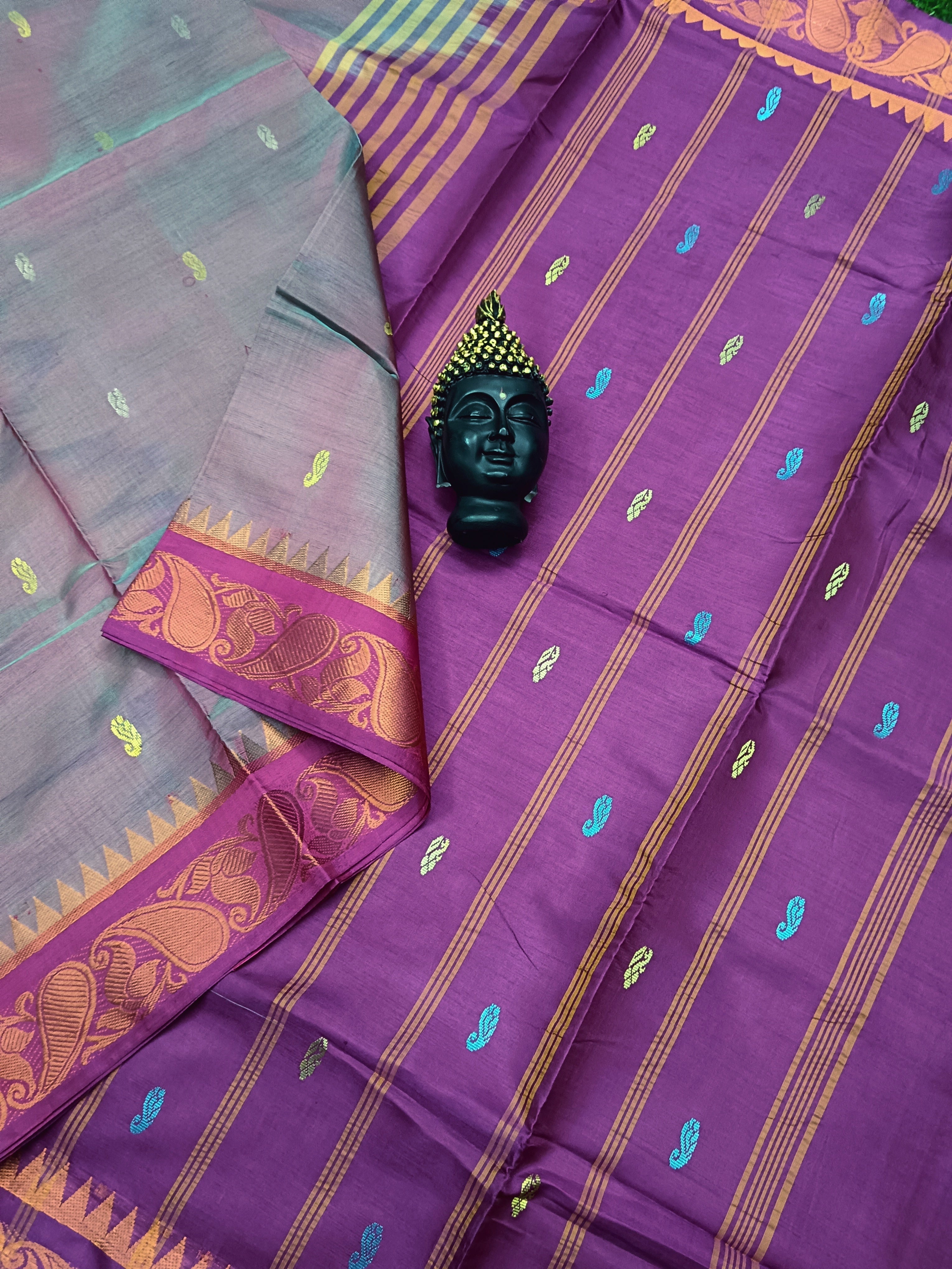 Banana Pith Silk(Vazhai Naar Pattu) - Butta -Violet Purple Dual Tone 05