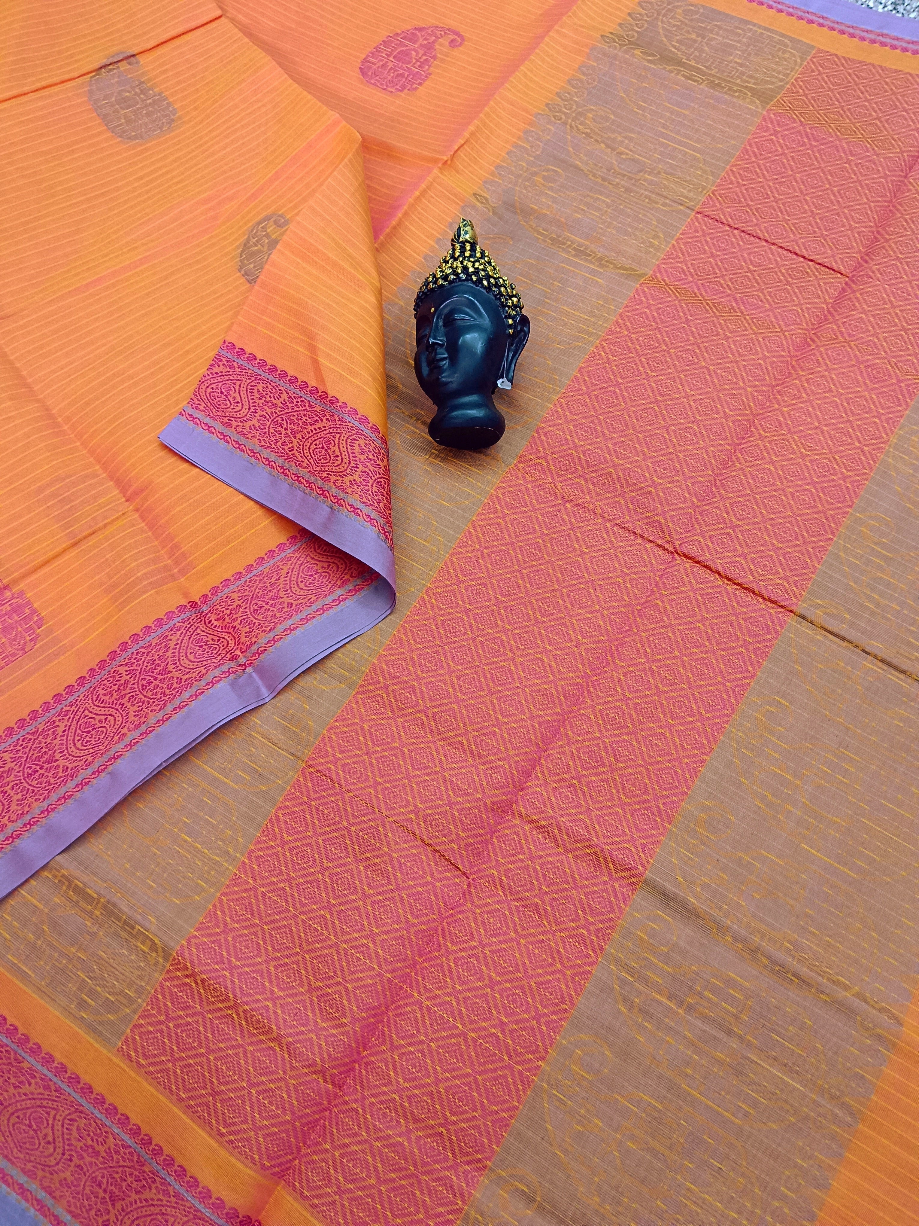 Negamam Cotton Saree - Mango Butta -Orange - NC 04