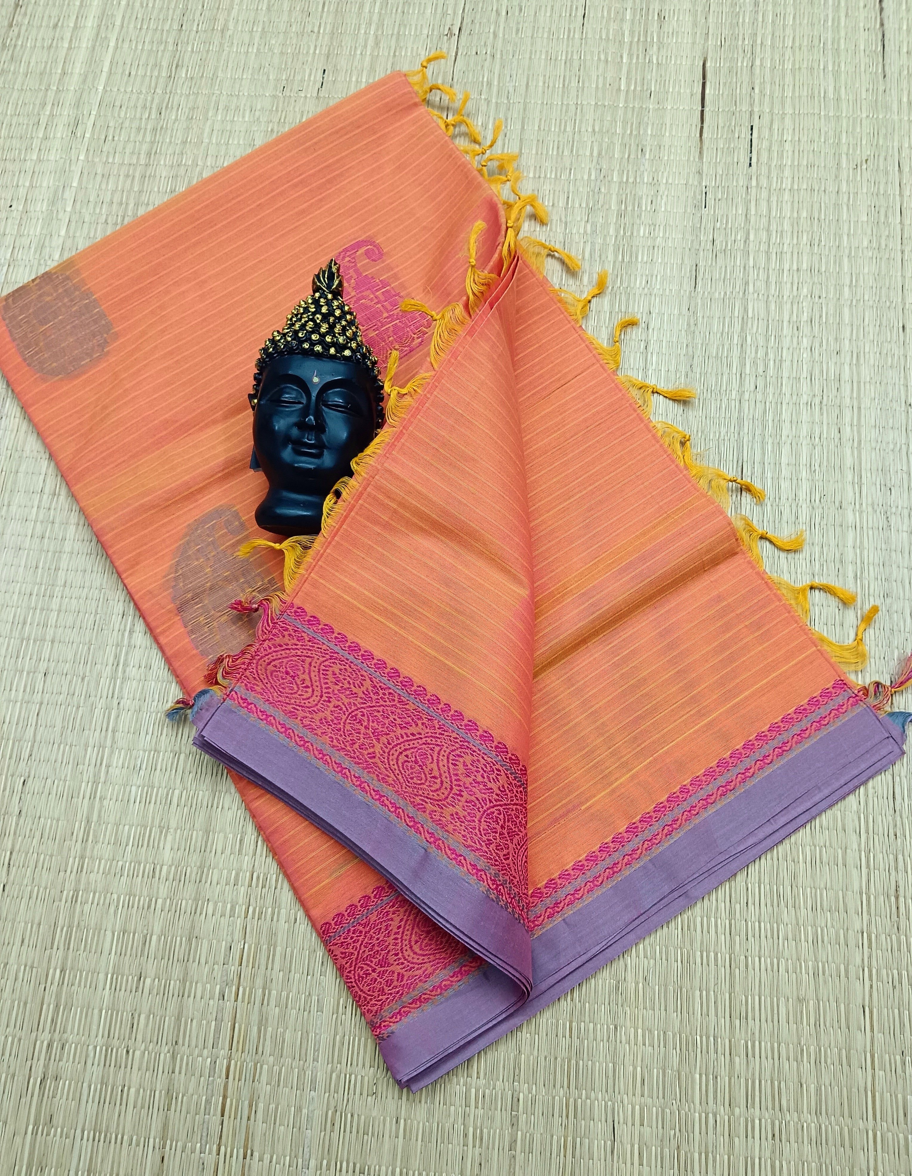 Negamam Cotton Saree - Mango Butta -Orange - NC 04