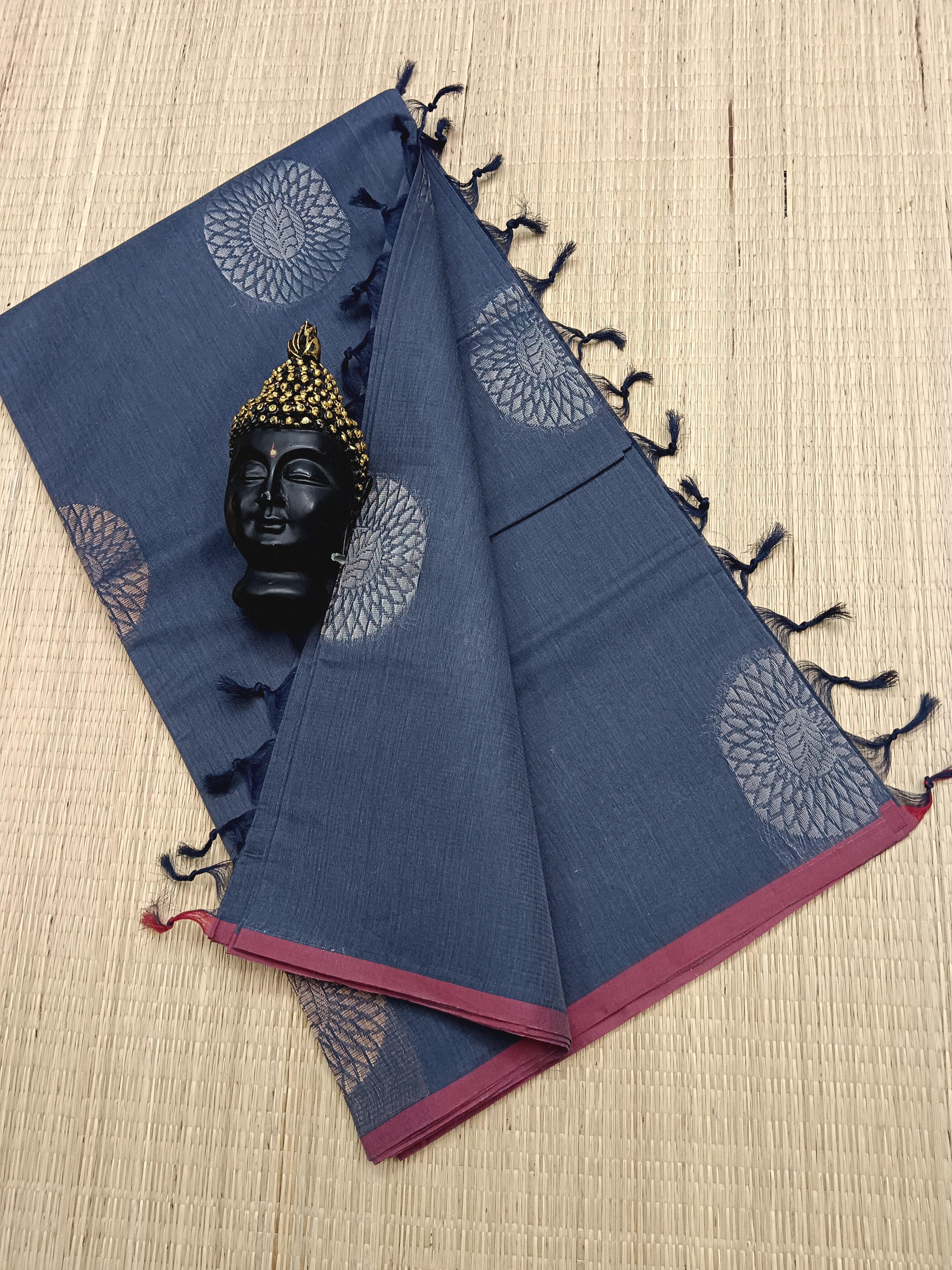 Negamam Cotton Saree - Chakaram butta -Cool Grey - NC 06