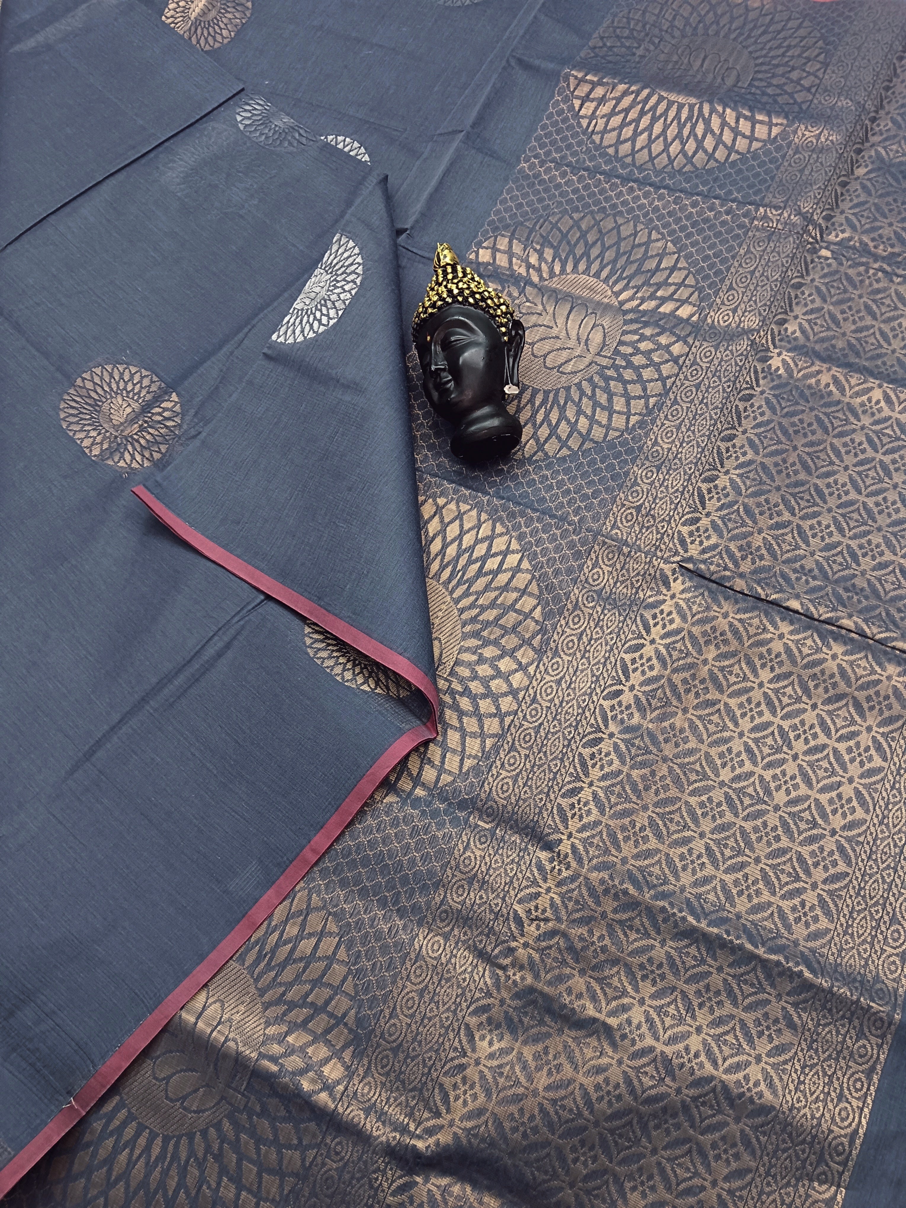 Negamam Cotton Saree - Chakaram butta -Cool Grey - NC 06