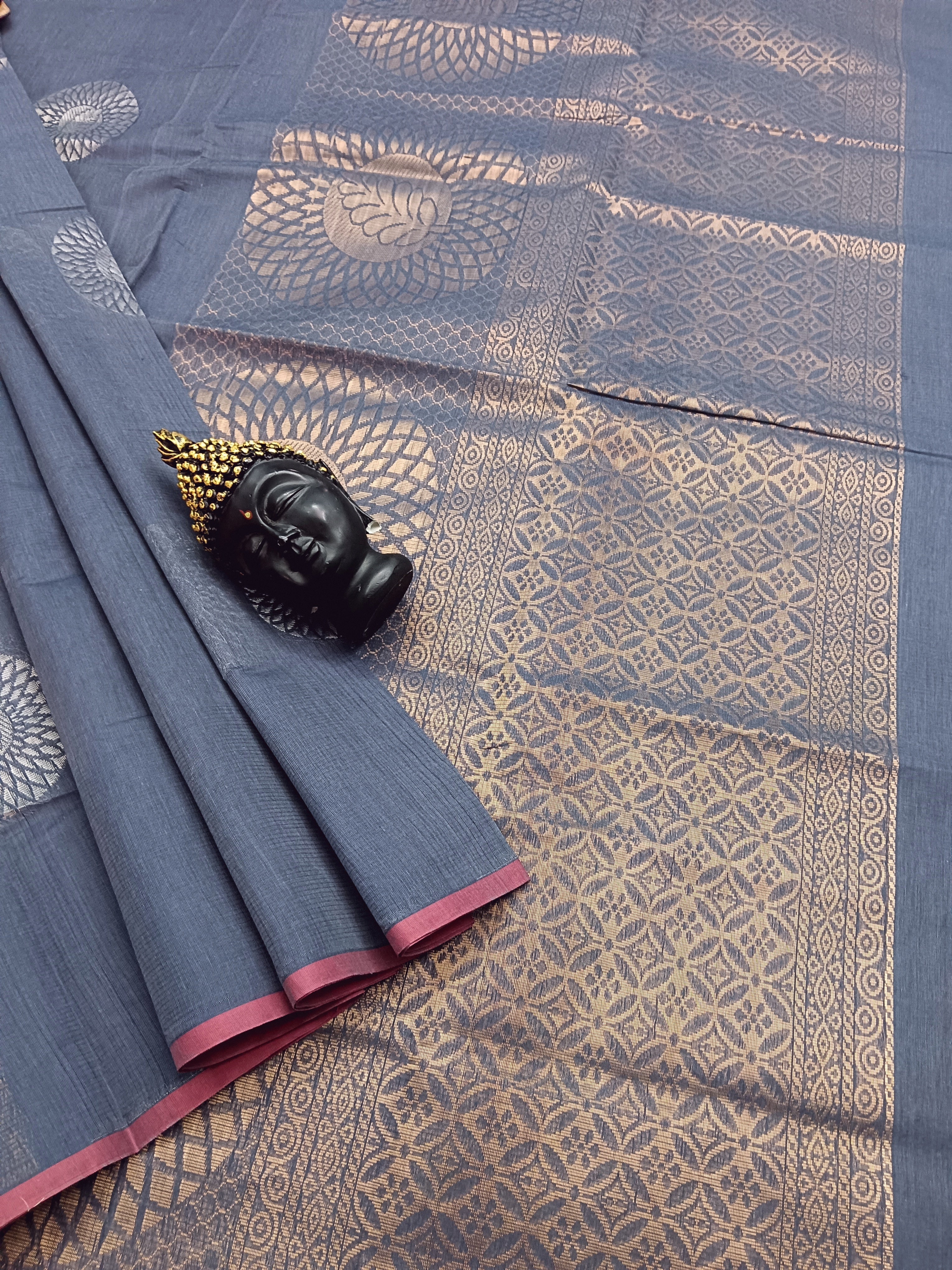 Negamam Cotton Saree - Chakaram butta -Cool Grey - NC 06