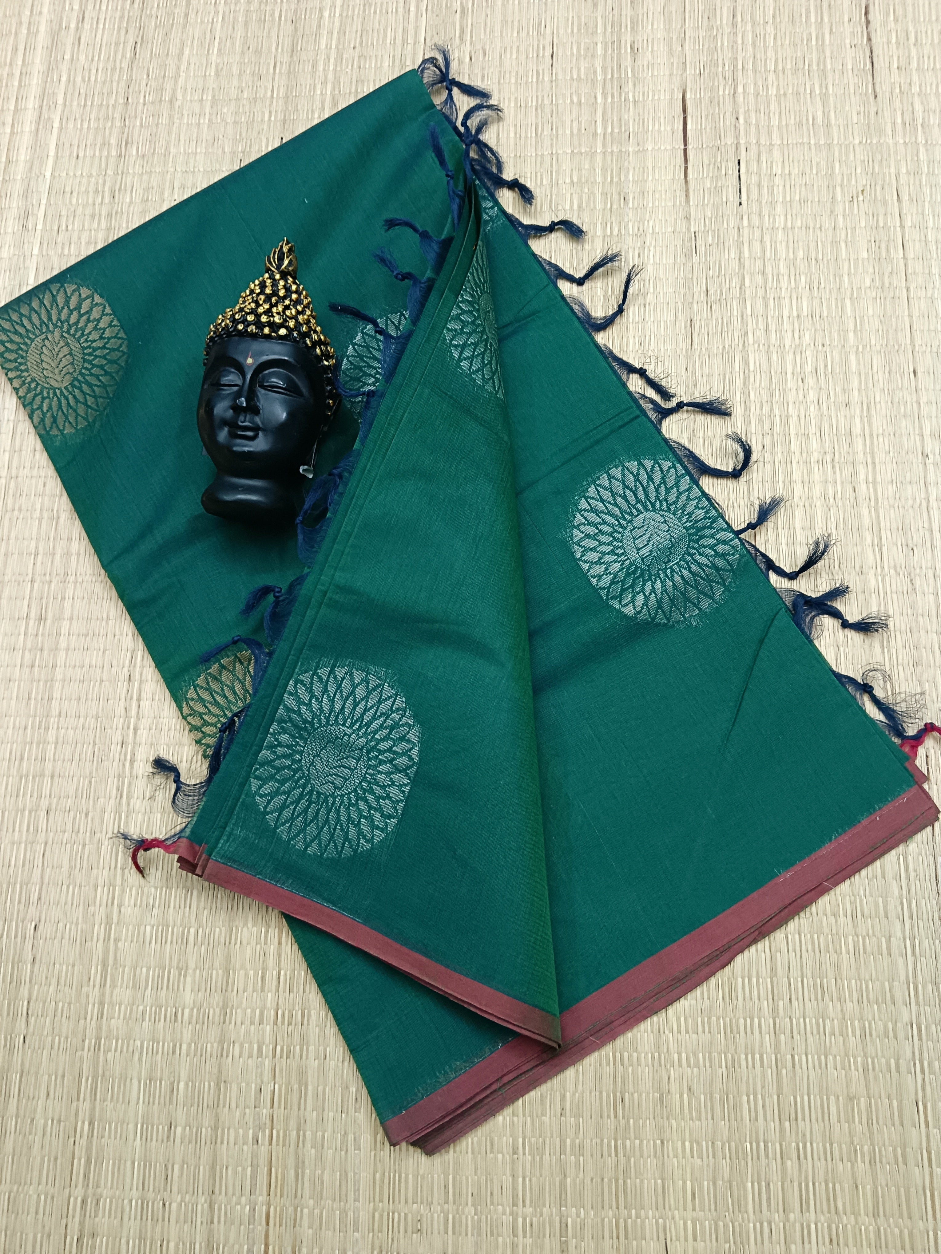 Negamam Cotton Saree - Chakaram butta -Dark Green - NC 07