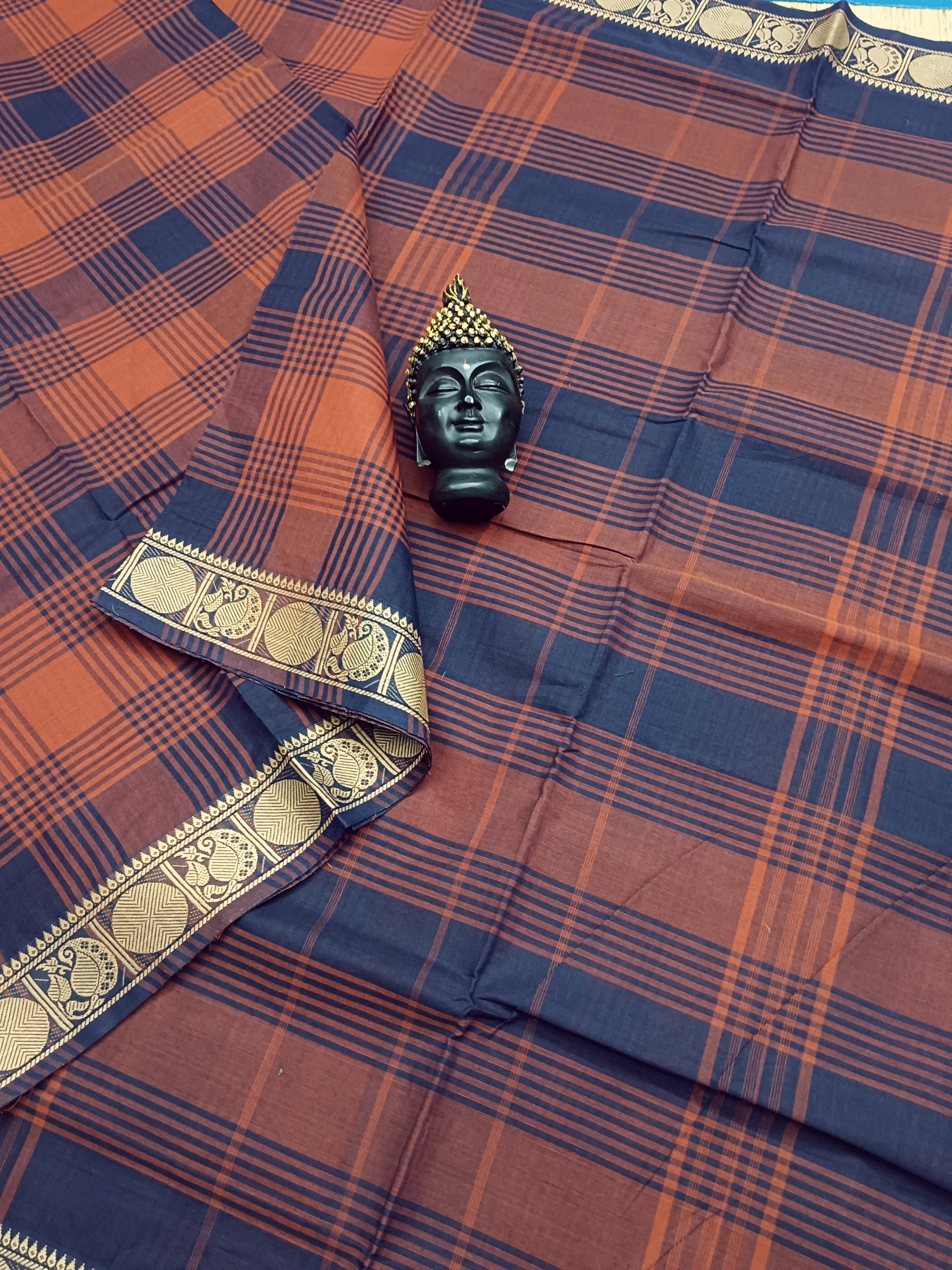 Kandangi Checks -Khaki with Navy Blue - 15