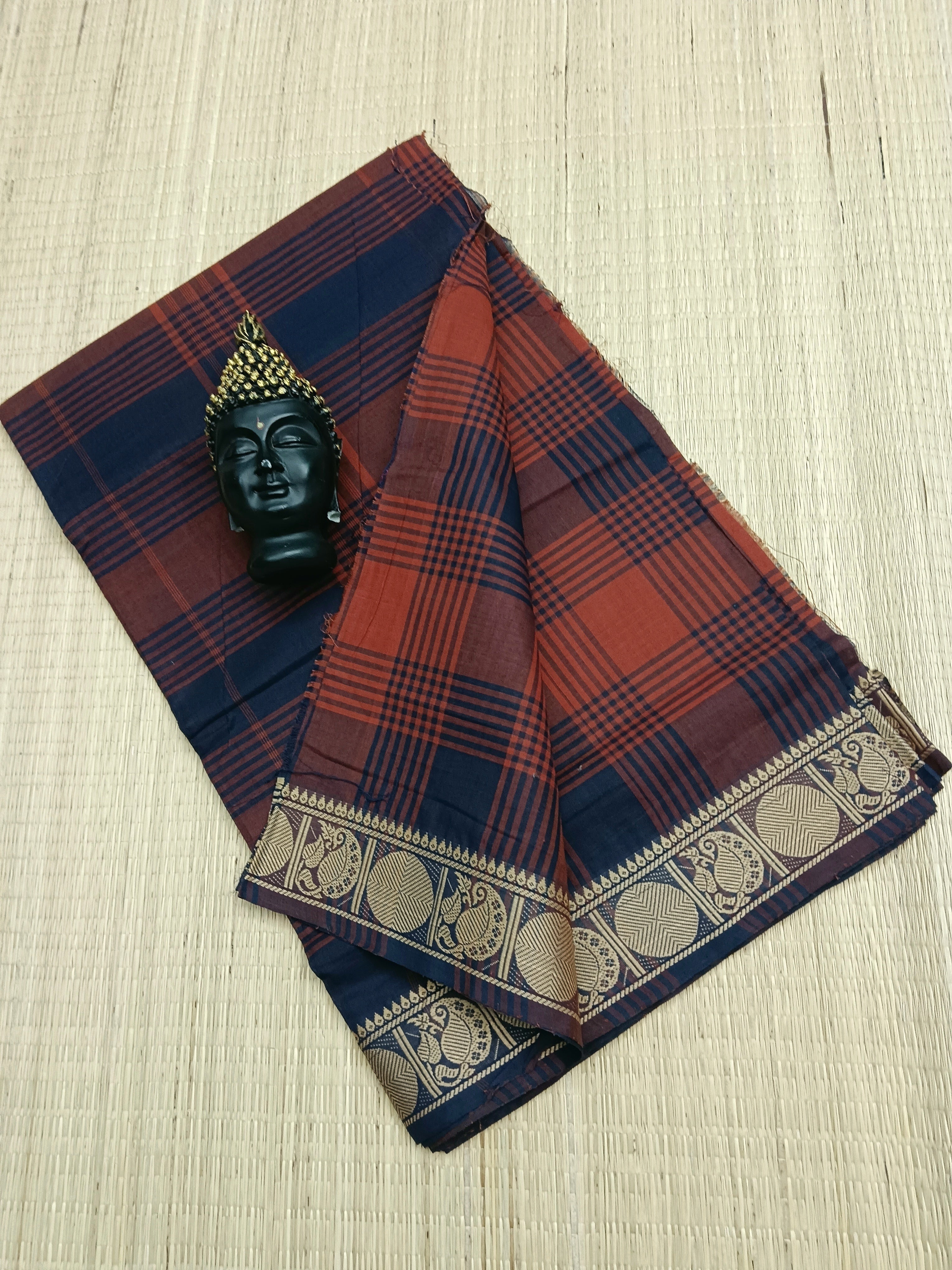 Kandangi Checks -Khaki with Navy Blue - 15
