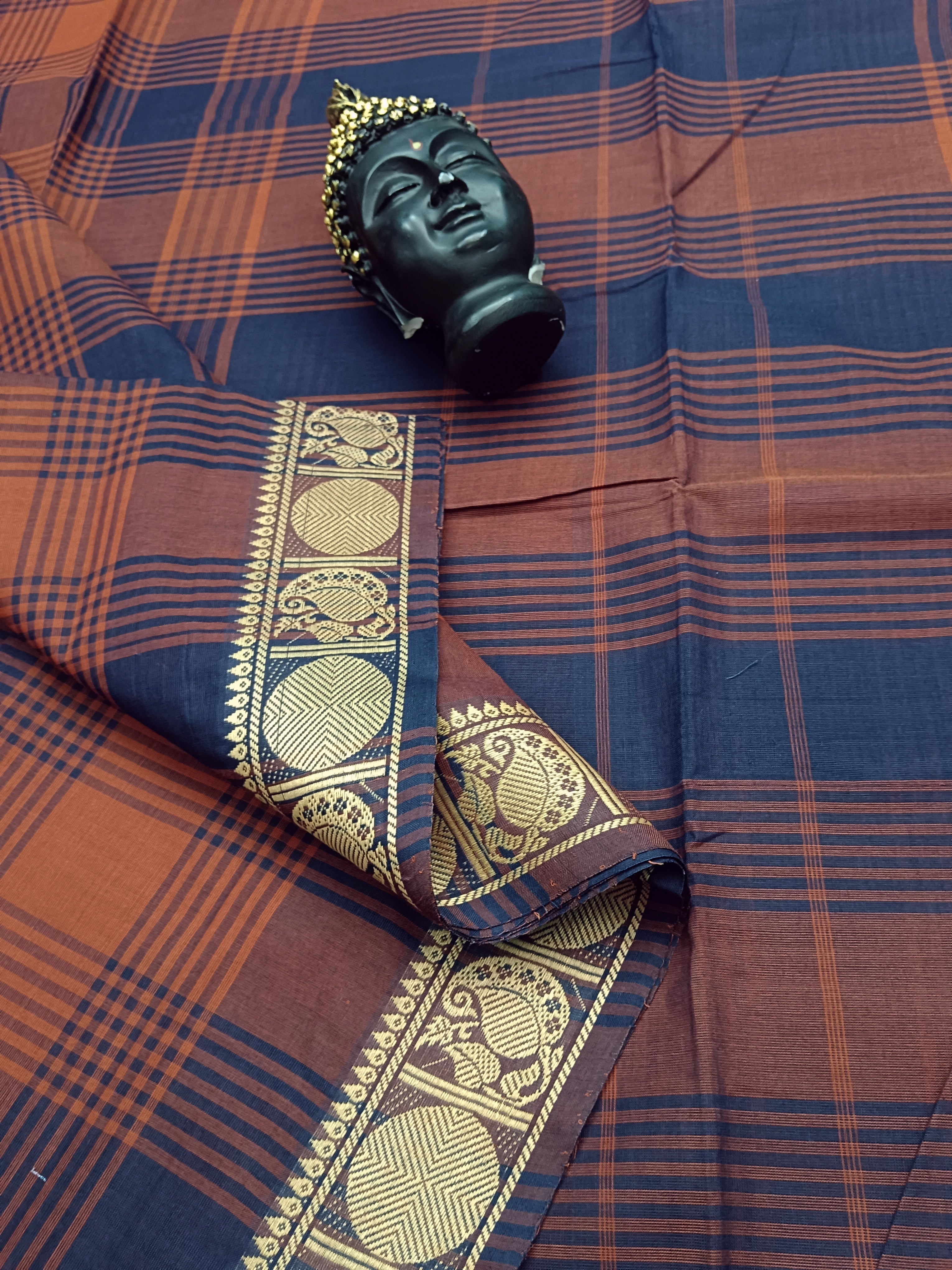 Kandangi Checks -Khaki with Navy Blue - 15