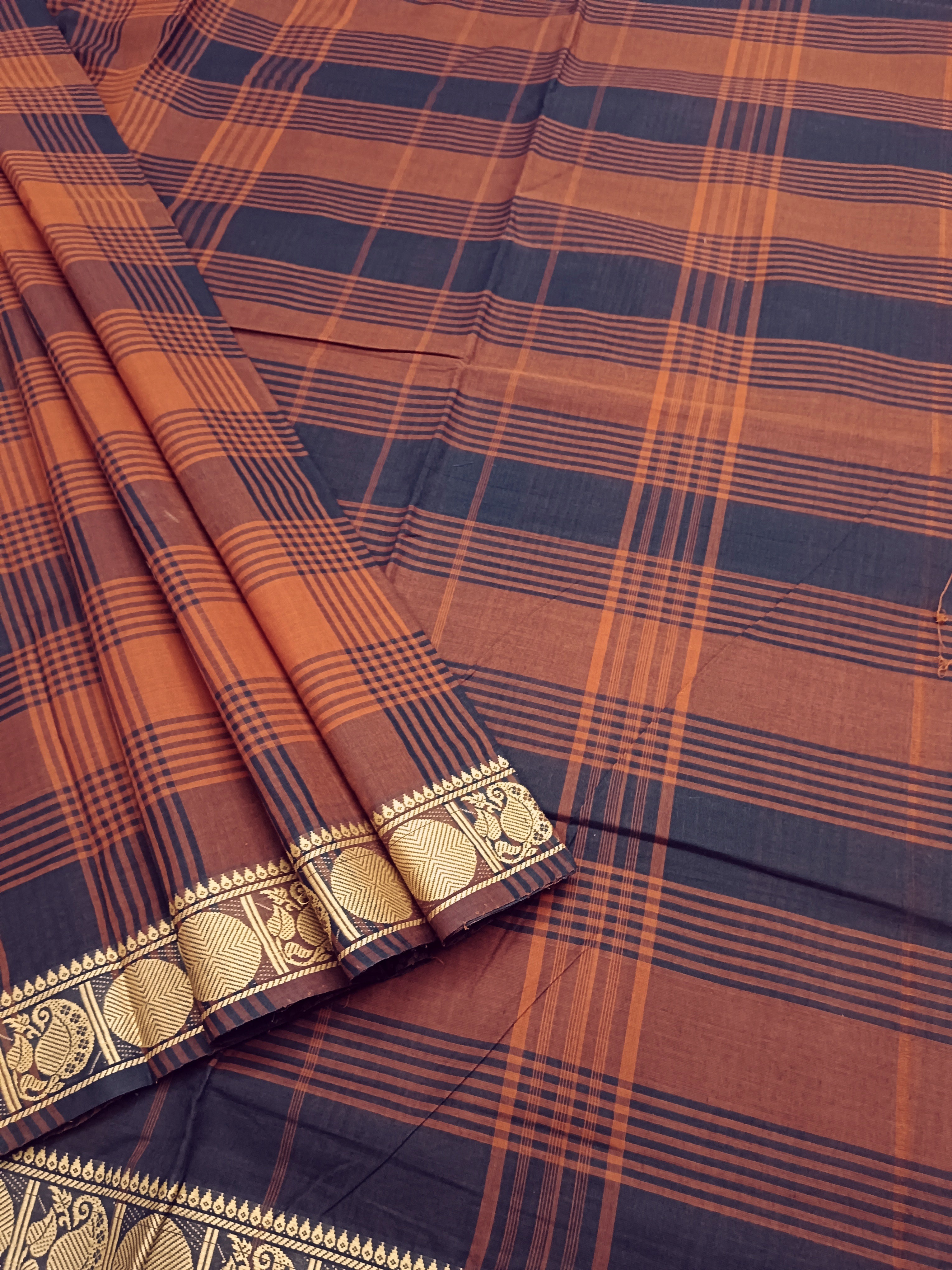 Kandangi Checks -Khaki with Navy Blue - 15