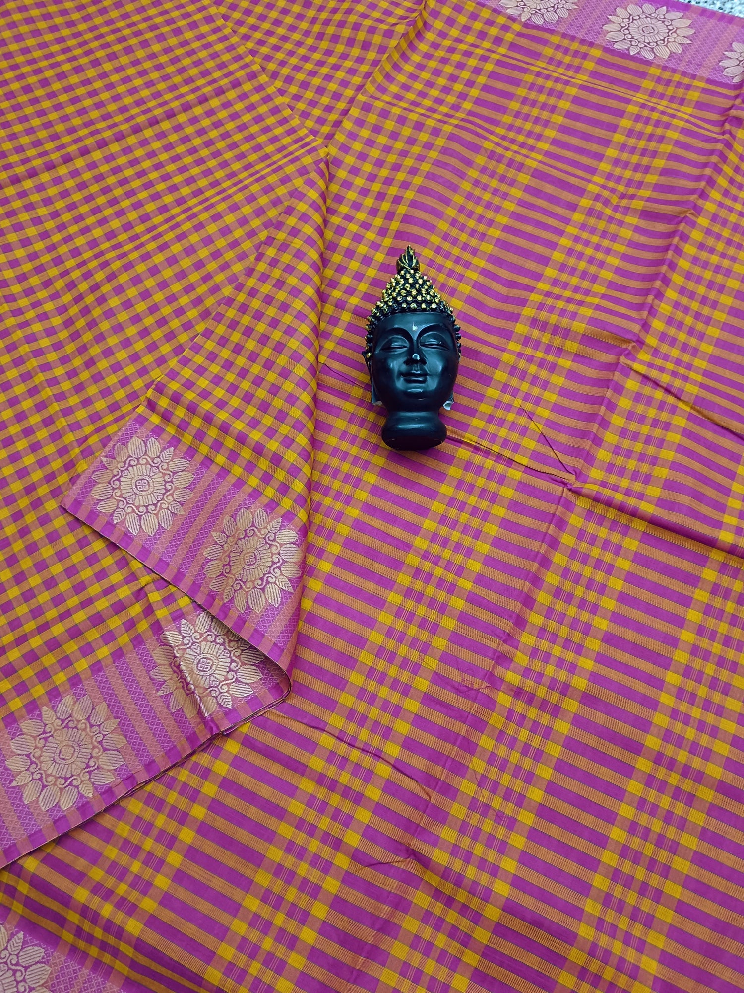 Kandangi Checks -Yellow With Rose-KC 03