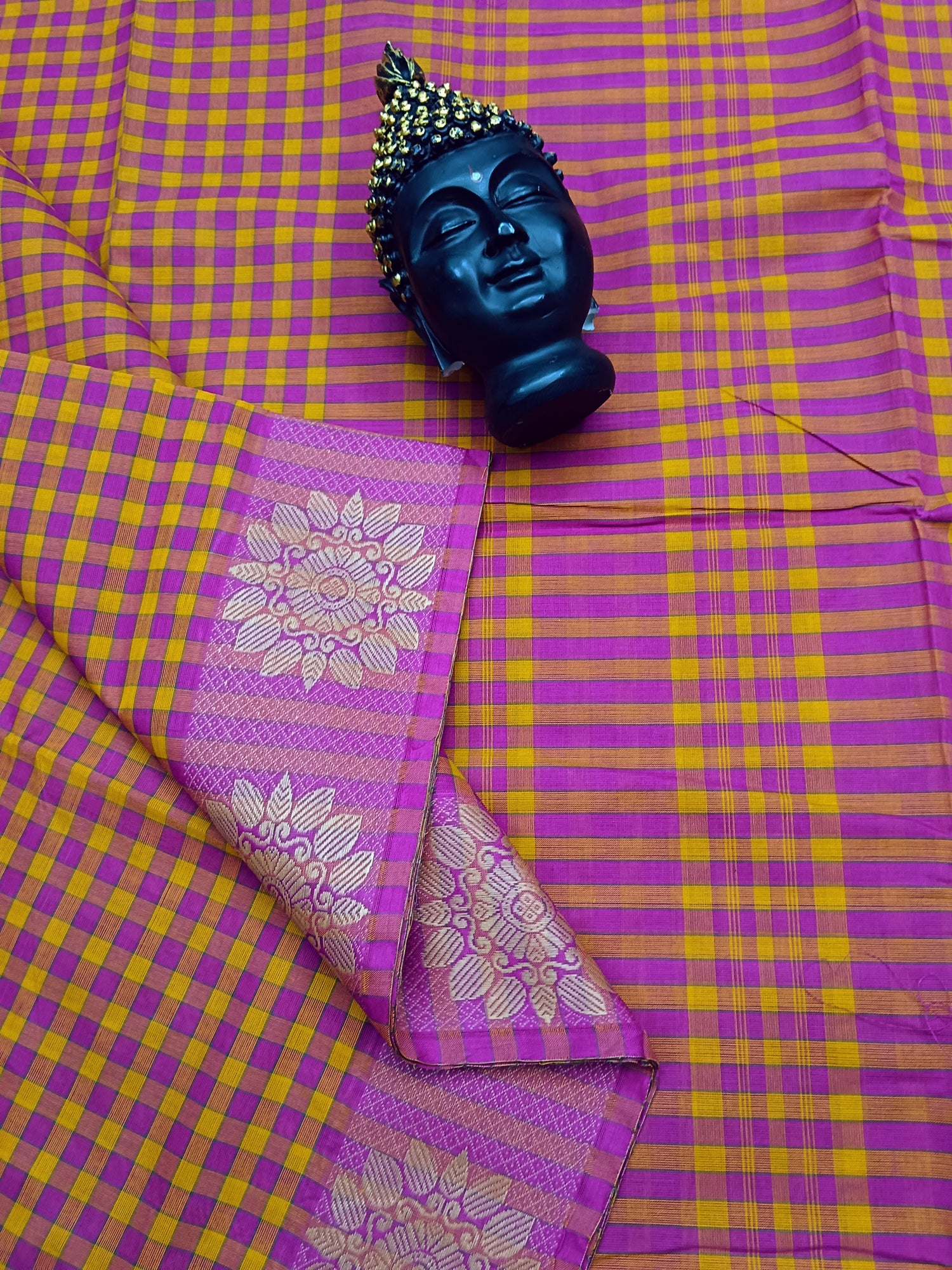 Kandangi Checks -Yellow With Rose-KC 03