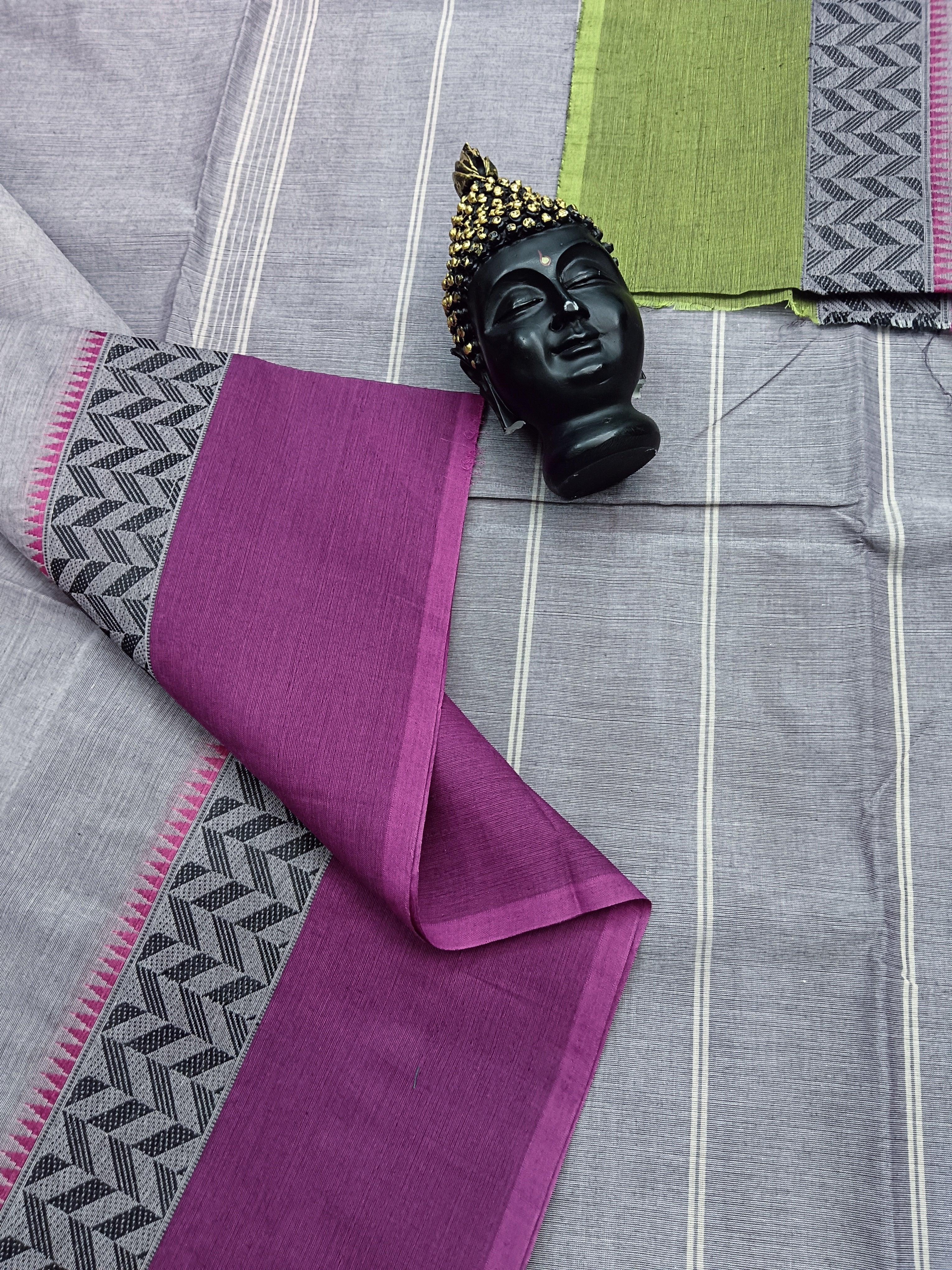Chettinad Cotton -Off white mixed purple With Ganga - jamuna Borders- CDW17