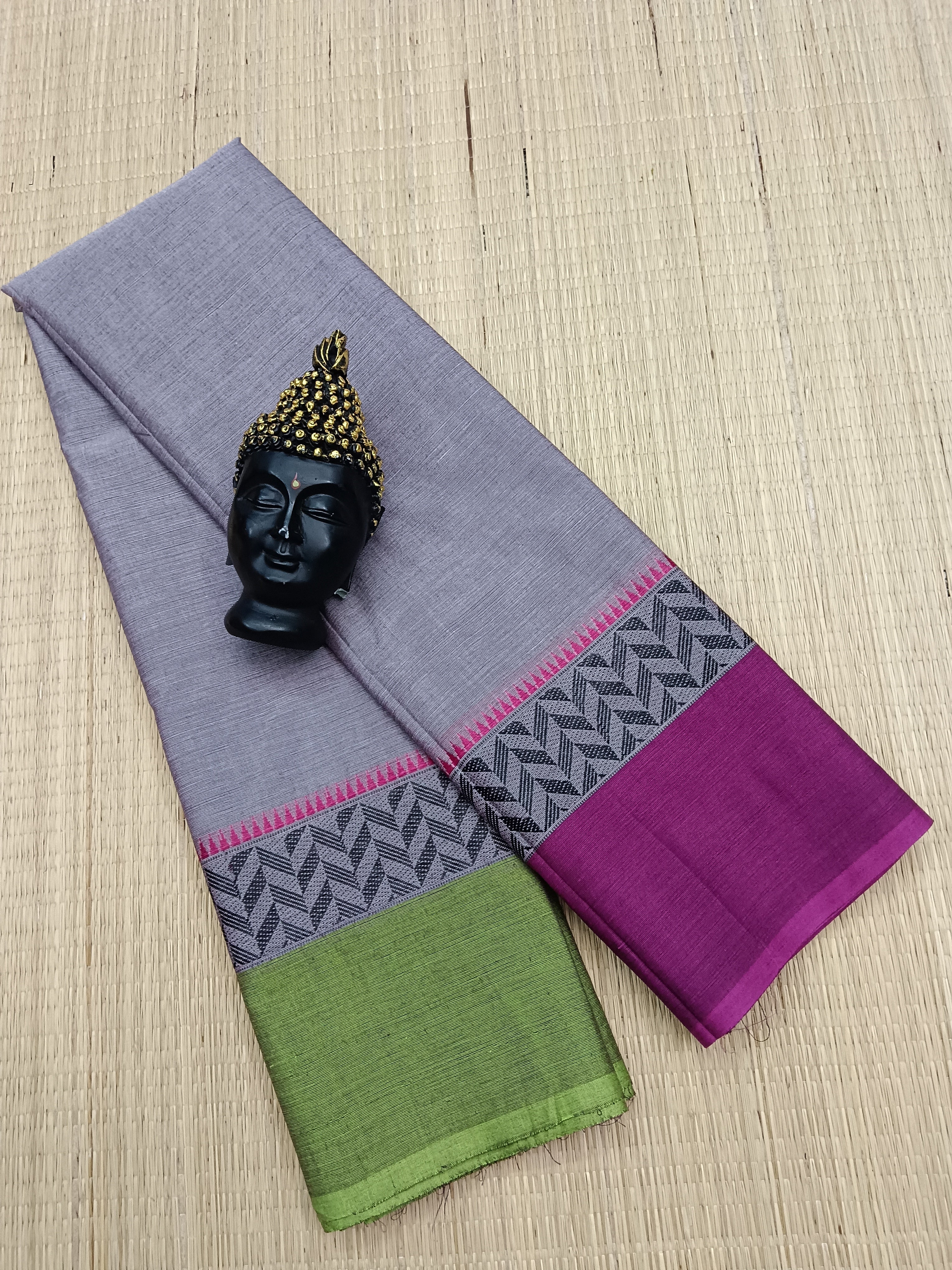 Chettinad Cotton -Off white mixed purple With Ganga - jamuna Borders- CDW17