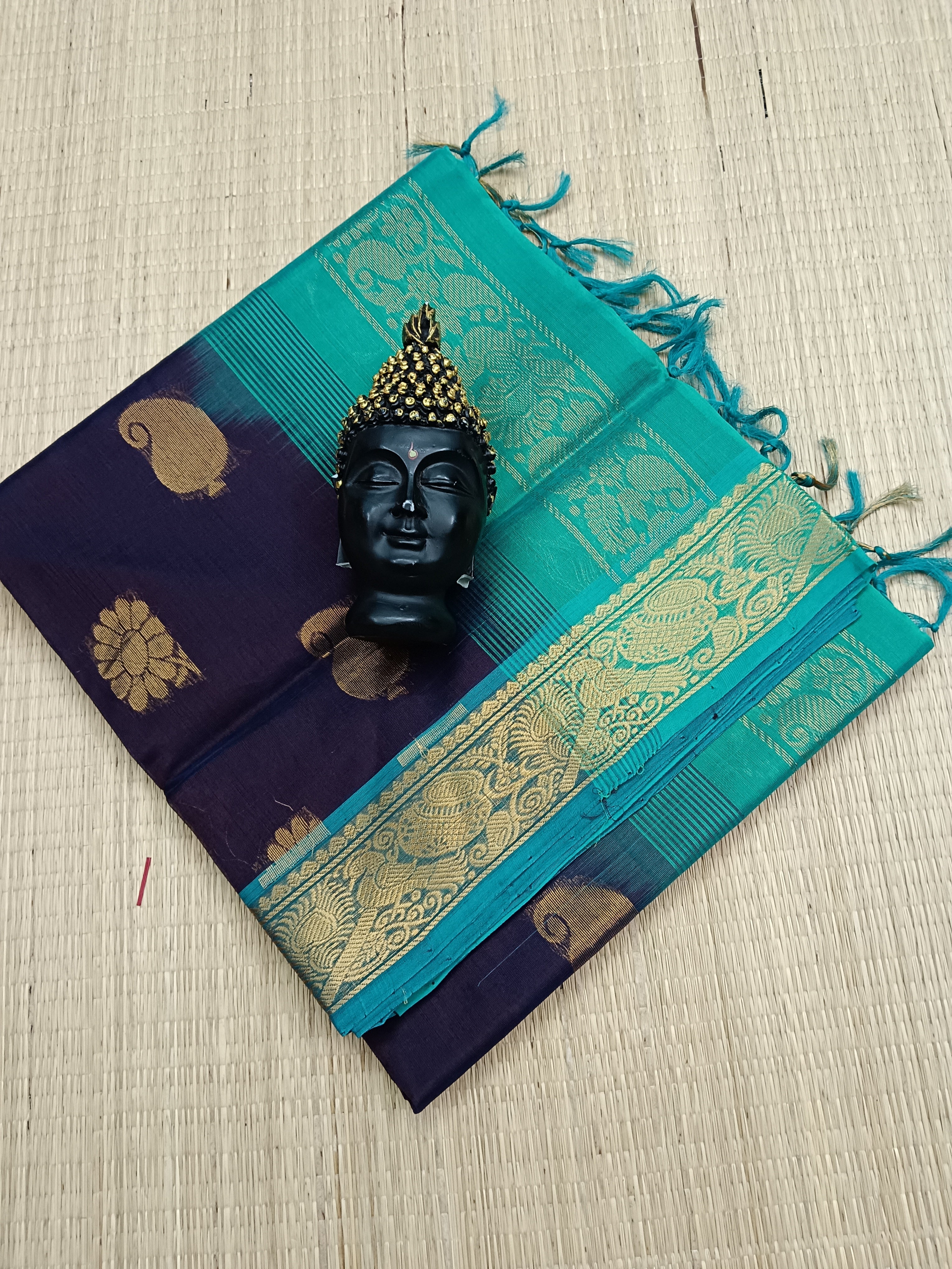 Handloom Kanchi Silk Cotton -Butta -Jamun Blue Brown Dual Tone- HSC24