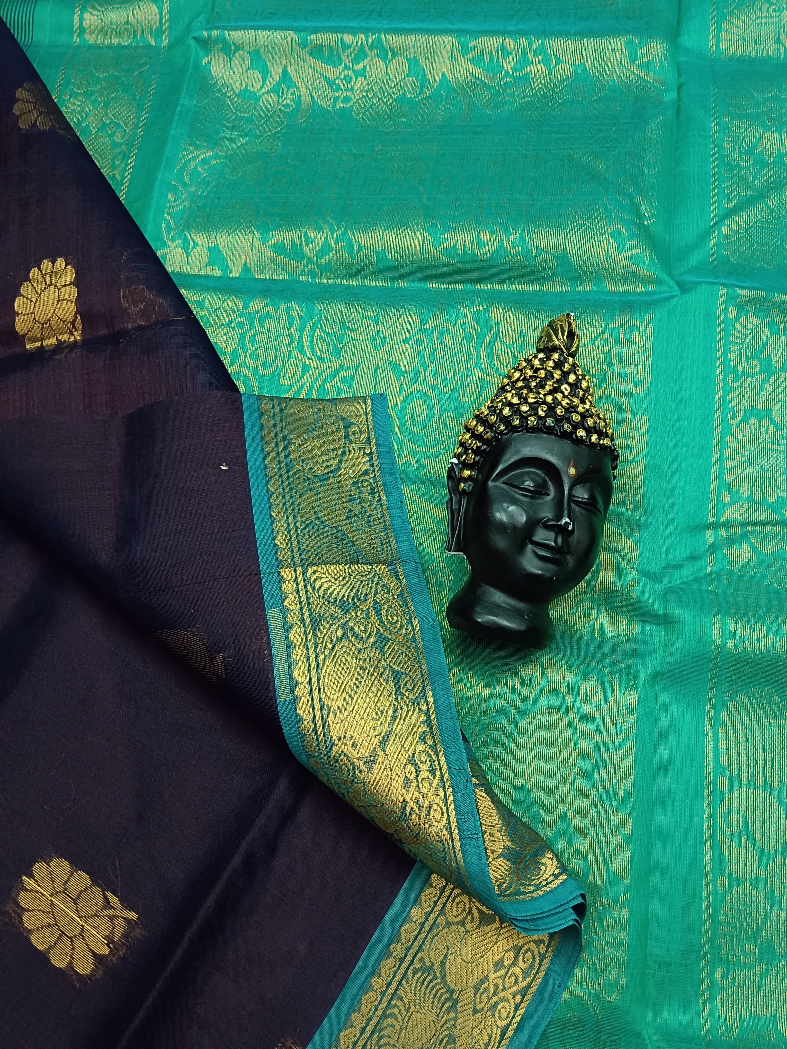 Handloom Kanchi Silk Cotton -Butta -Jamun Blue Brown Dual Tone- HSC24