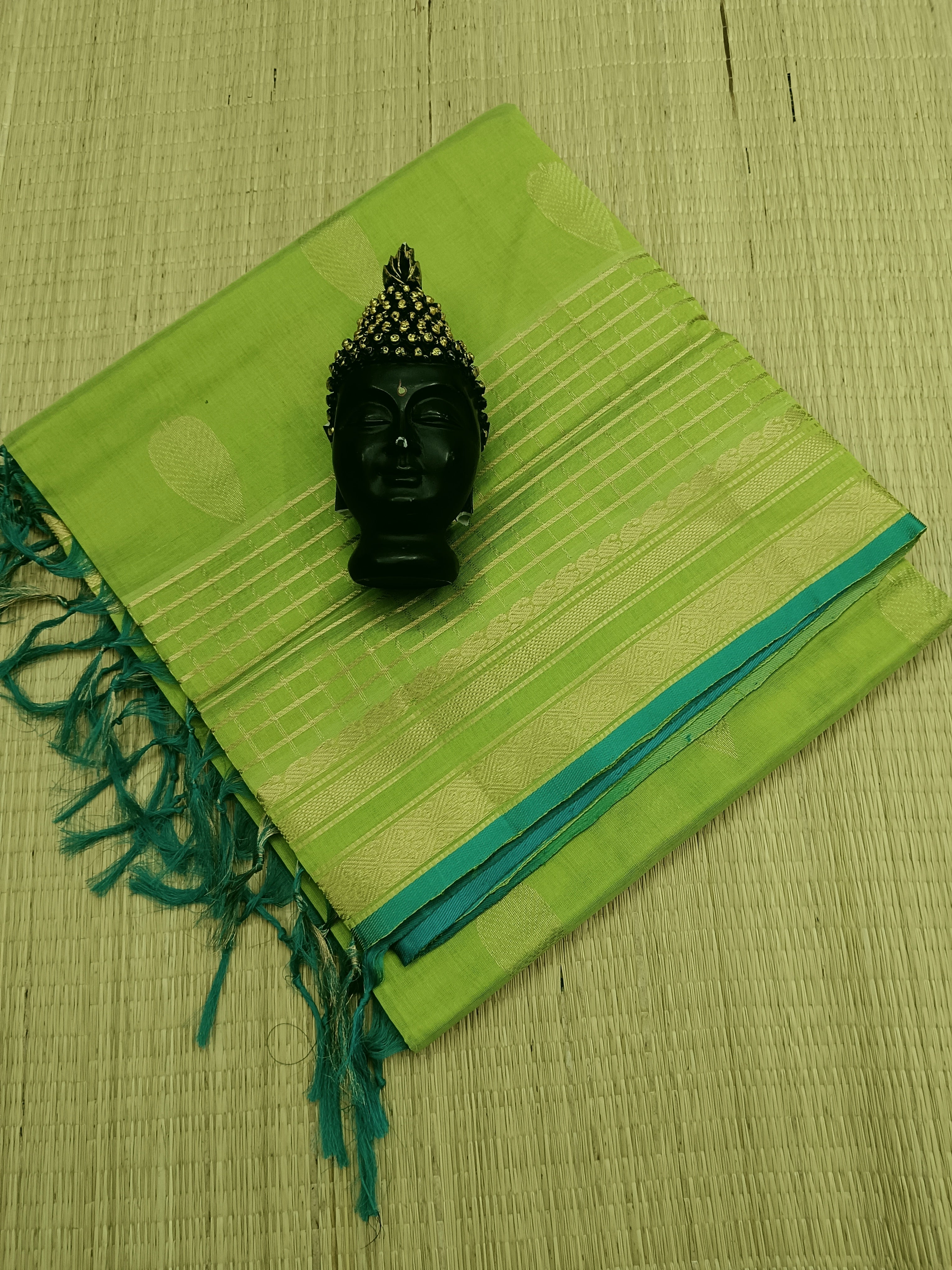 Handloom Kanchi Silk Cotton - Butta - Lemon Green- HSC27