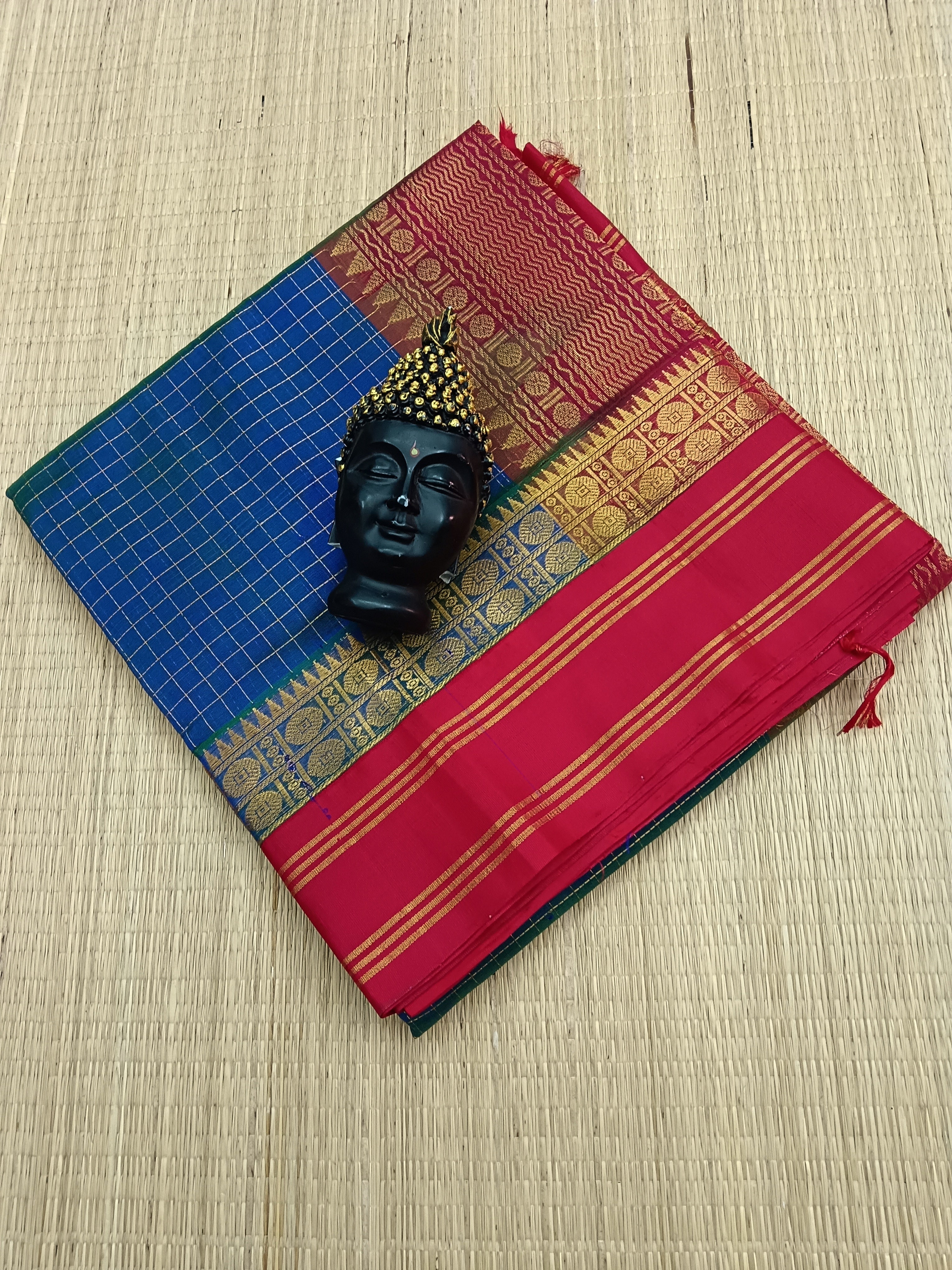 Handloom Kanchi Silk Cotton -Korvai Checks - Saphire Blue- HSC23