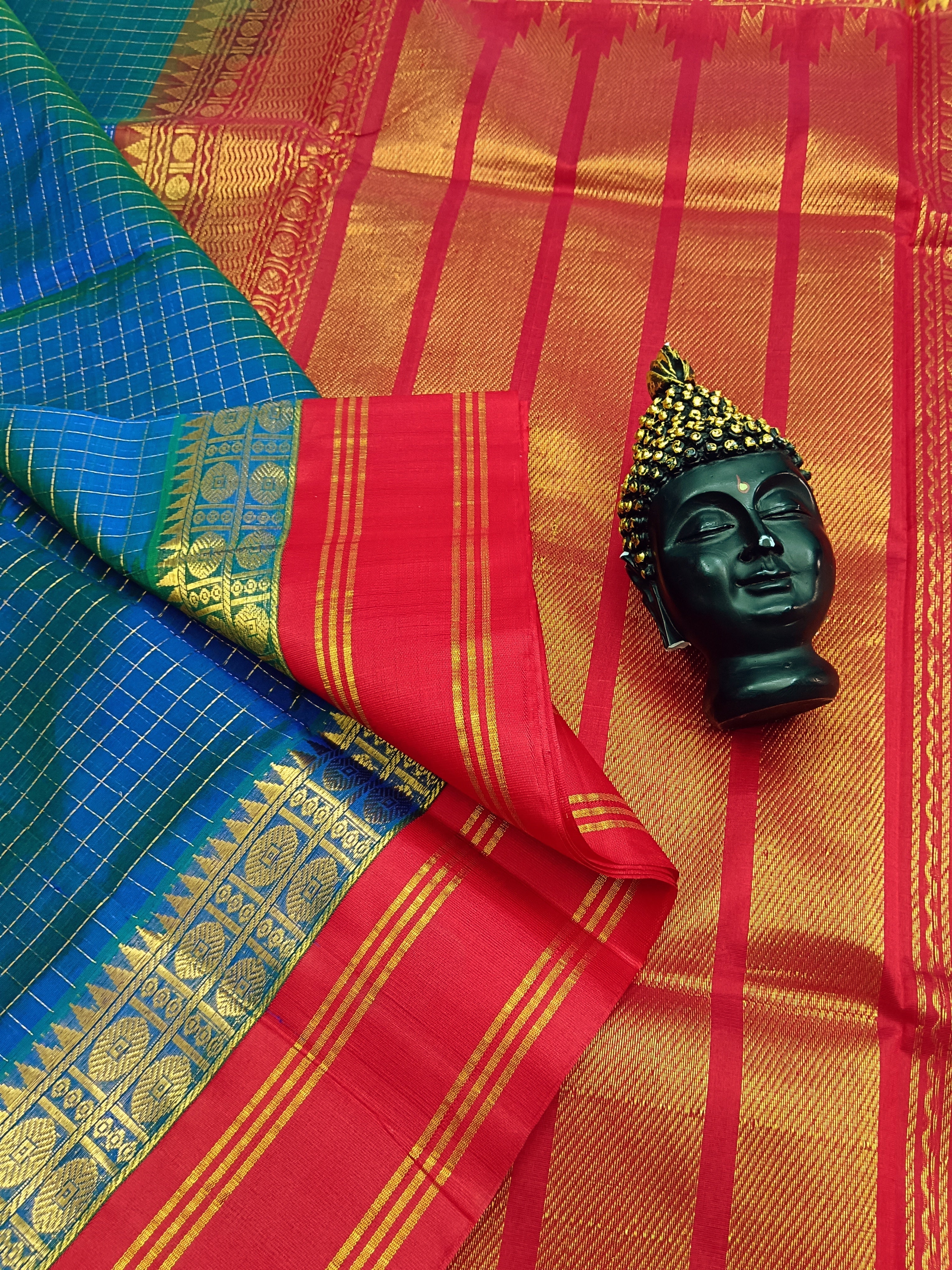 Handloom Kanchi Silk Cotton -Korvai Checks - Saphire Blue- HSC23