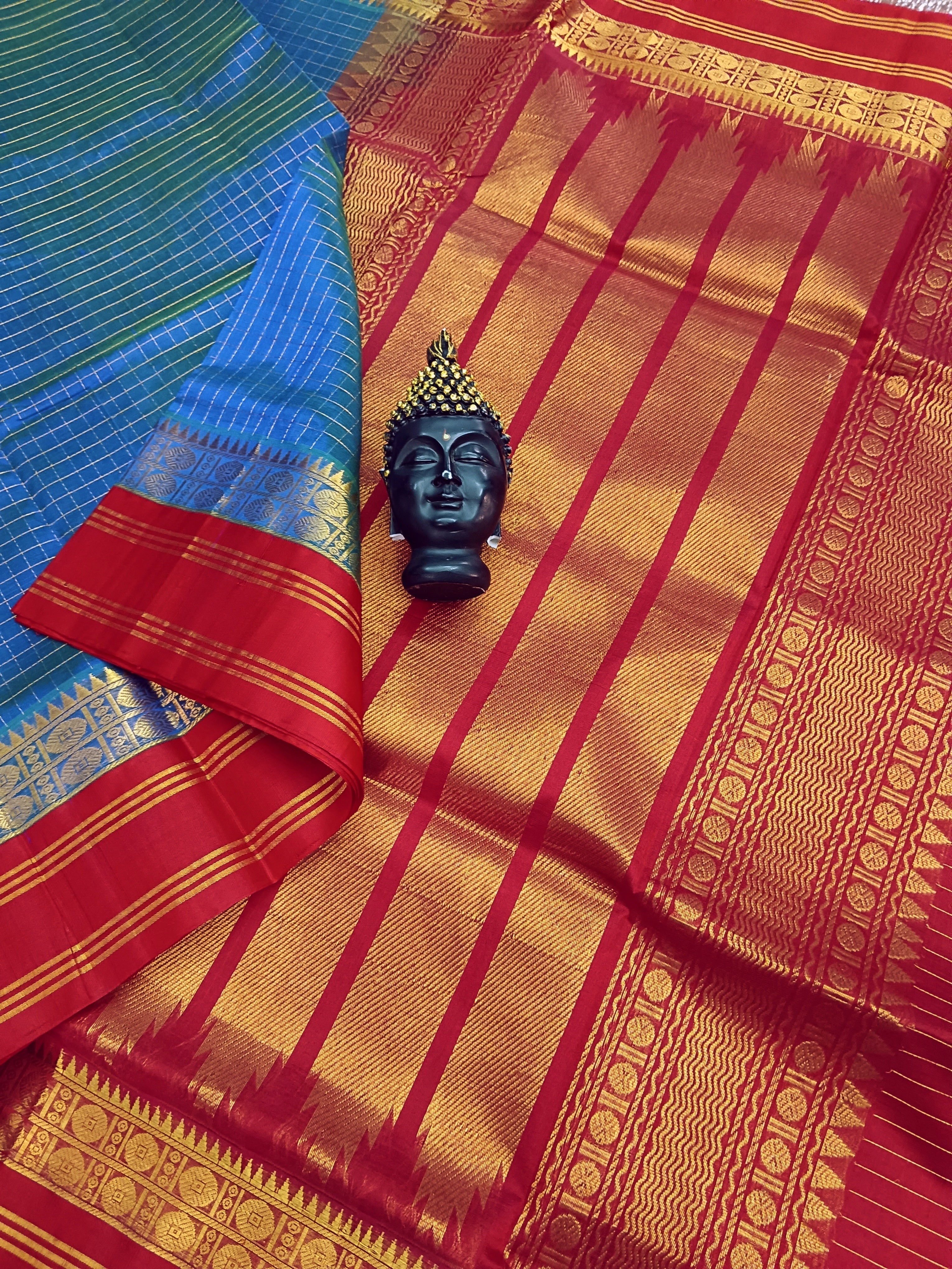Handloom Kanchi Silk Cotton -Korvai Checks - Saphire Blue- HSC23