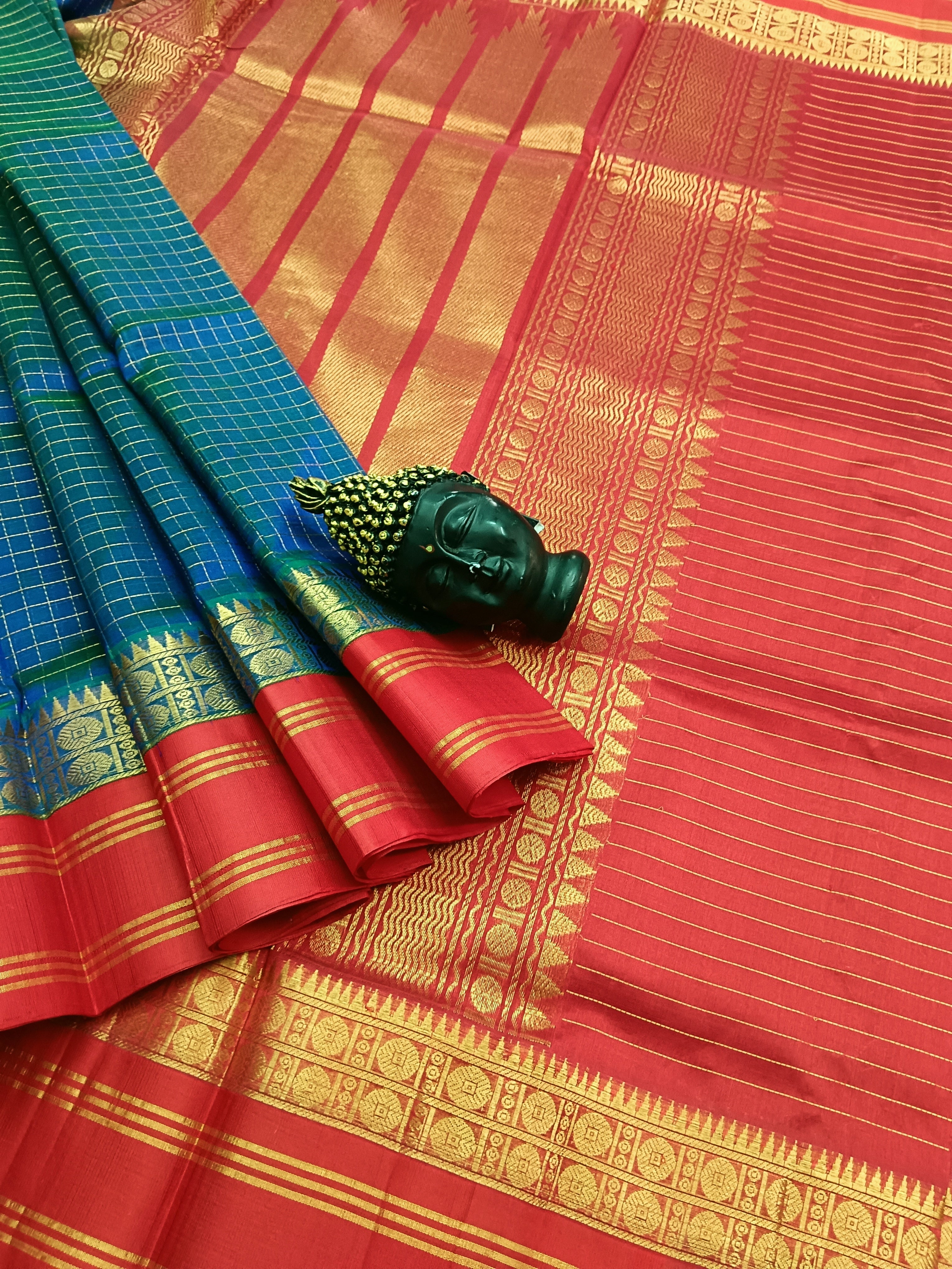 Handloom Kanchi Silk Cotton -Korvai Checks - Saphire Blue- HSC23