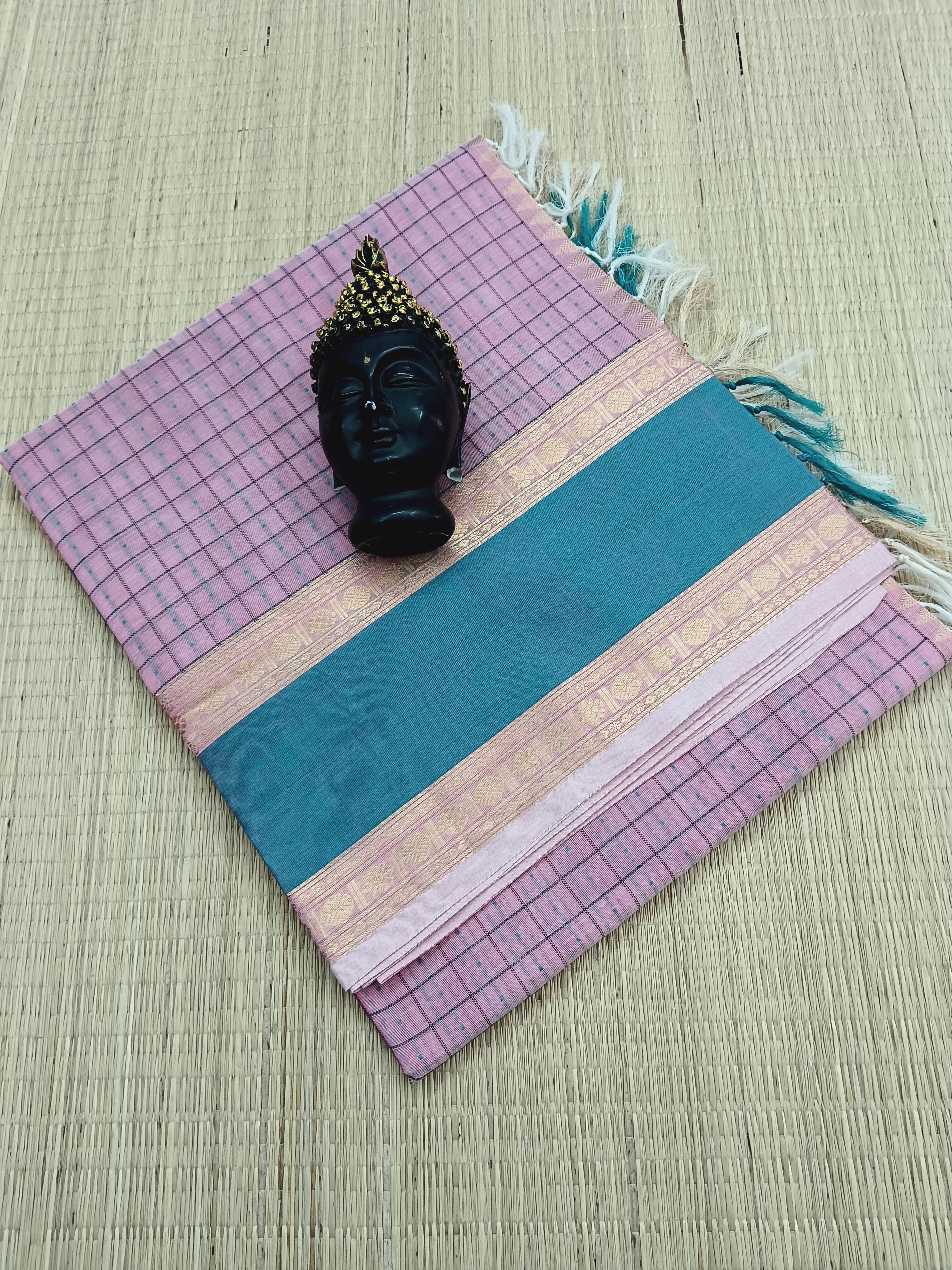 Handloom Kanchi Silk Cotton -Laksha deepam Butta- Baby Pink -HSC18