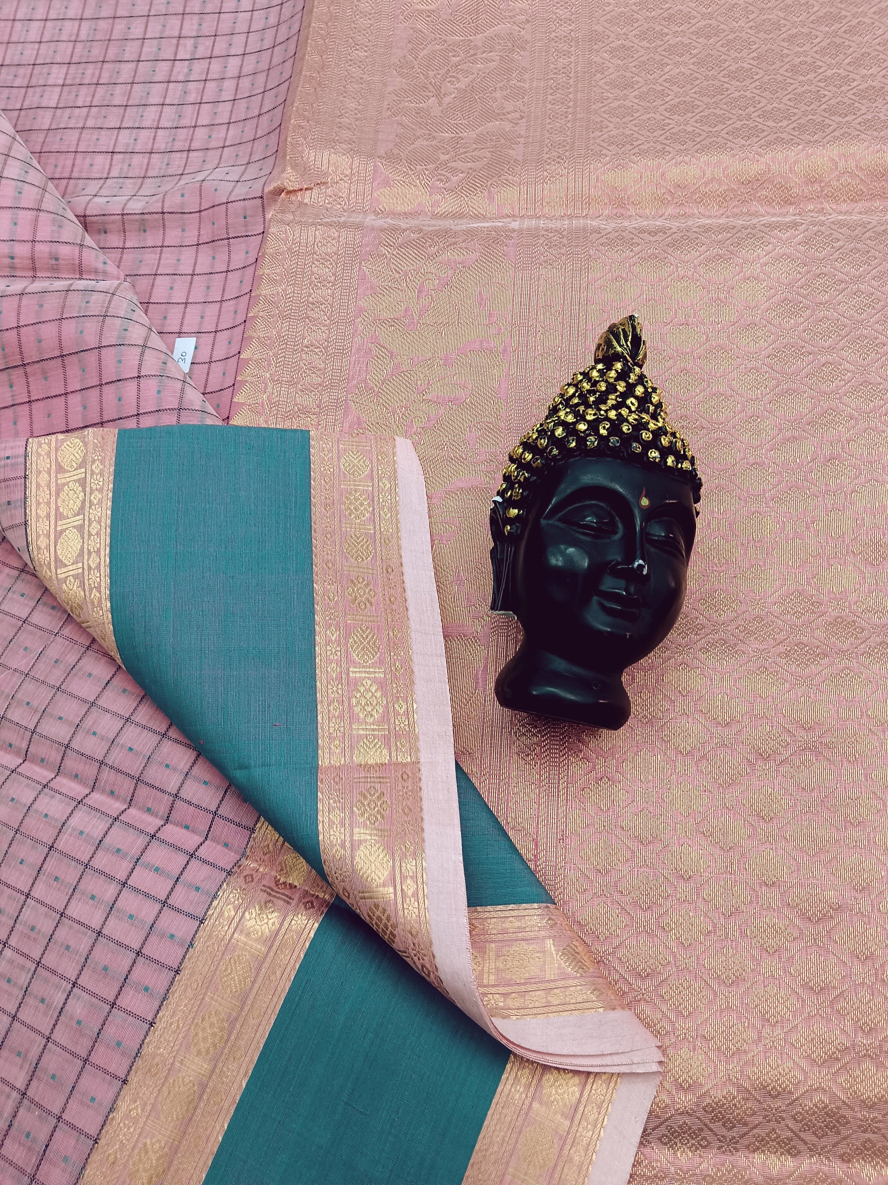 Handloom Kanchi Silk Cotton -Laksha deepam Butta- Baby Pink -HSC18