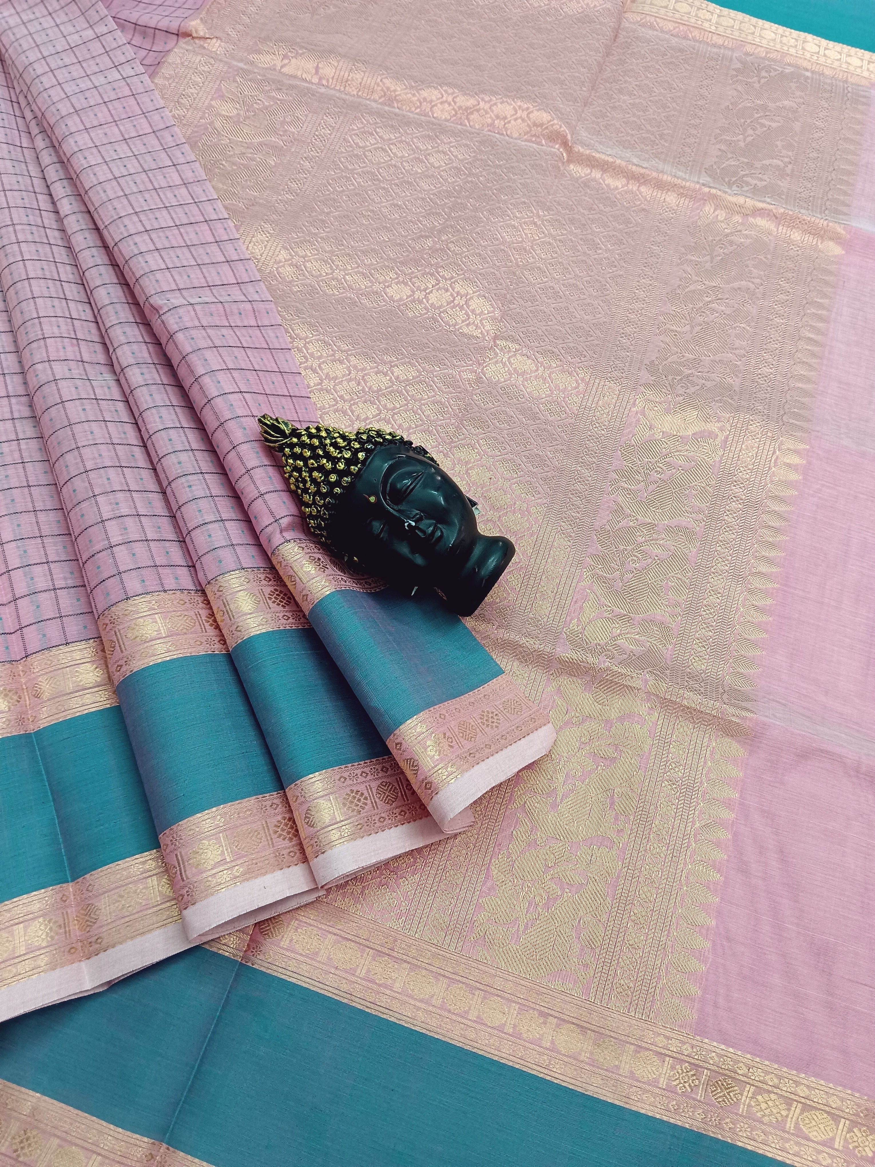 Handloom Kanchi Silk Cotton -Laksha deepam Butta- Baby Pink -HSC18