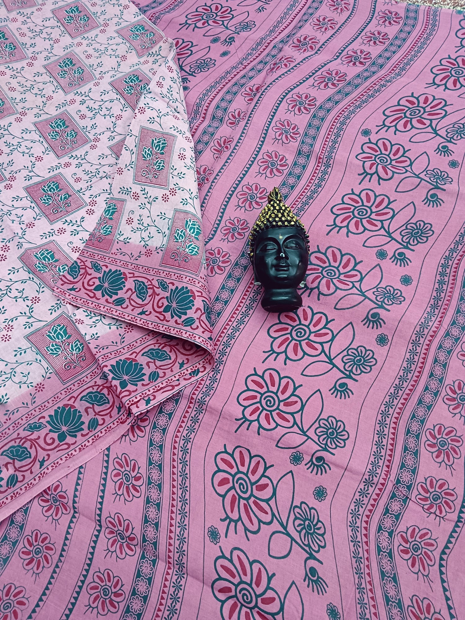 Madurai Sungudi Cotton - Beige Pink - MS03