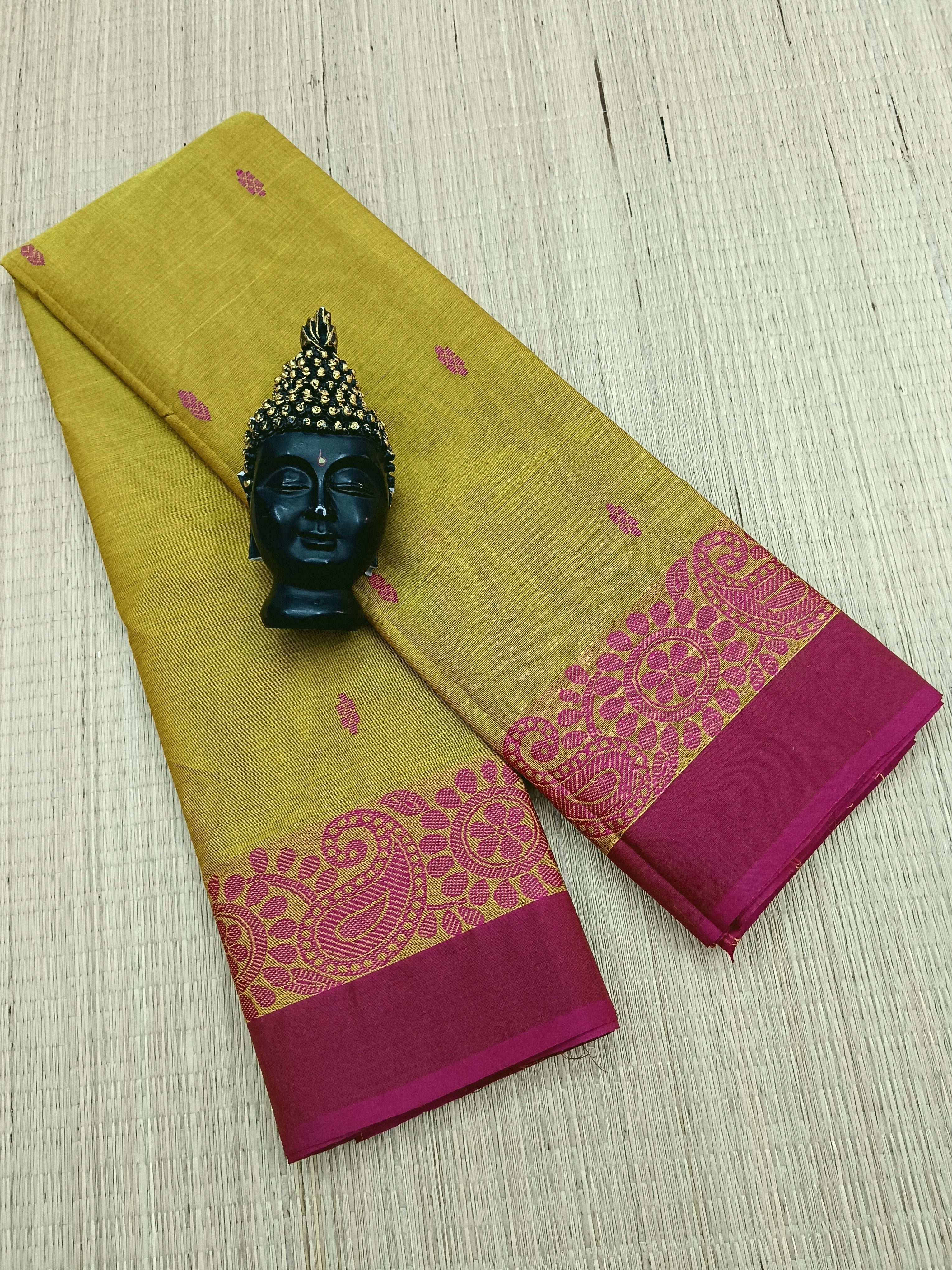 Chettinad Cotton - Office Wear - Mustard Mixed Green Dual Tone- CCOW49