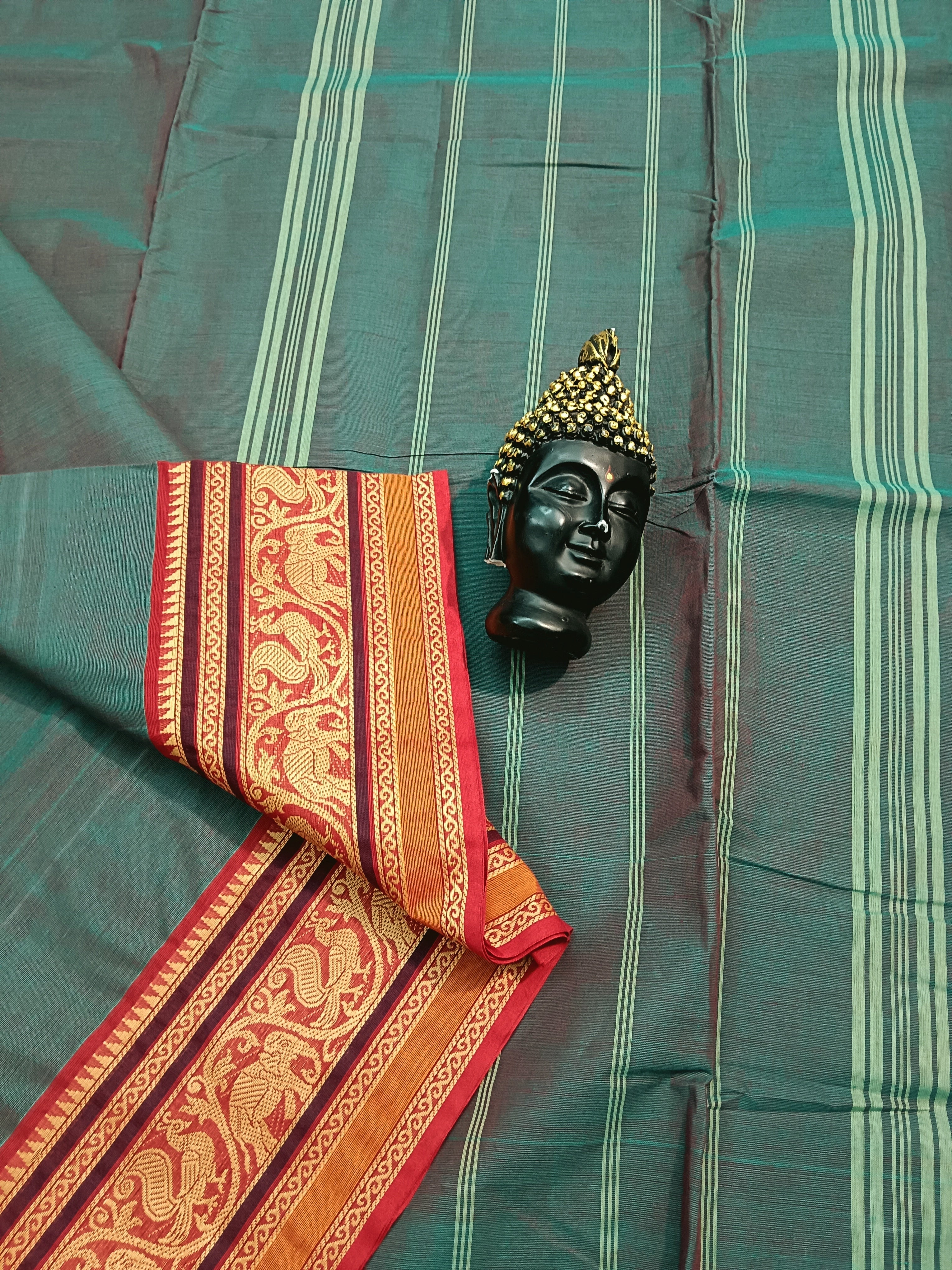 Chettinad Cotton -Daily Wear - Green mixed Red Dual Tone-35