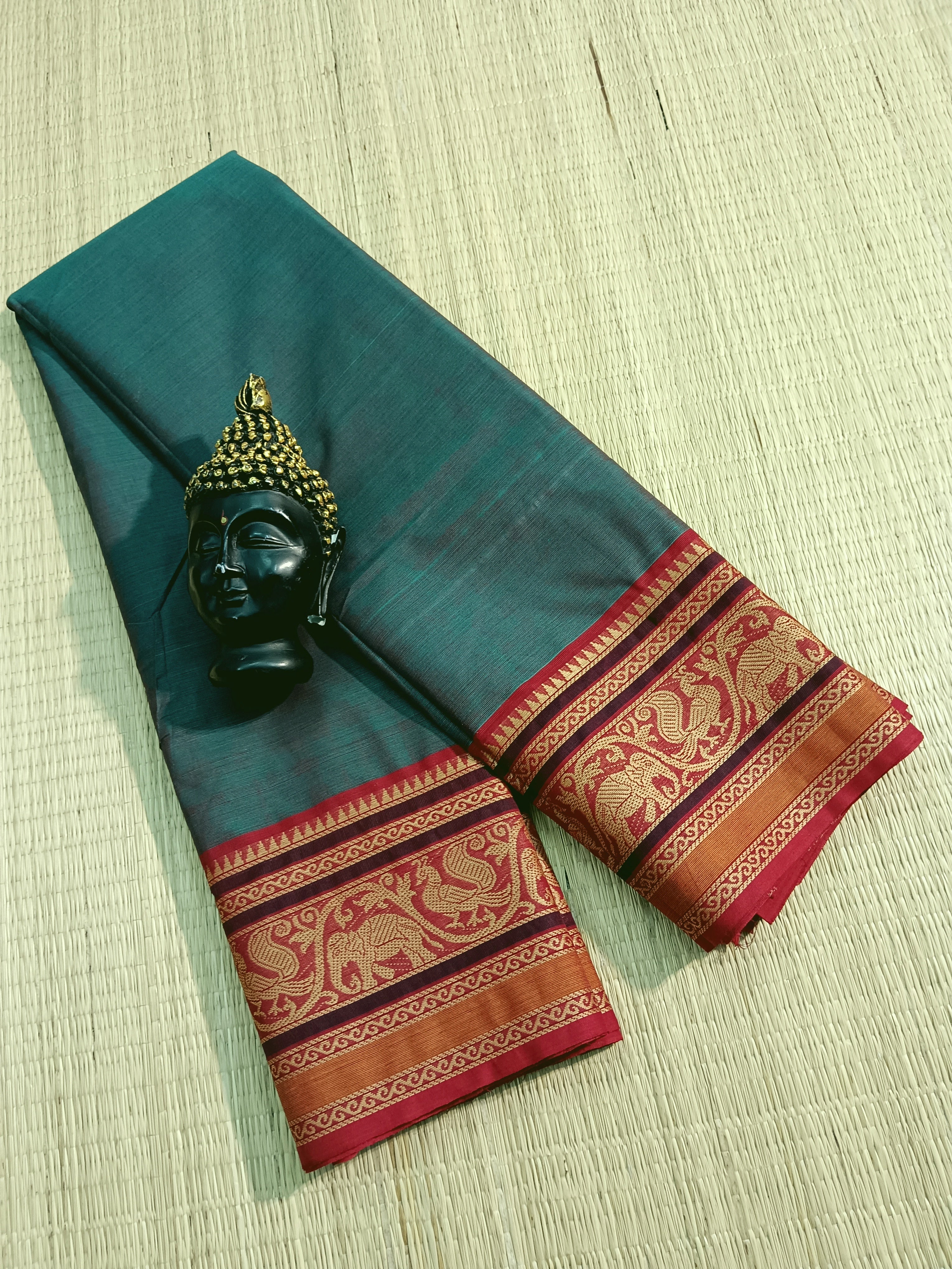 Chettinad Cotton -Daily Wear - Green mixed Red Dual Tone-35