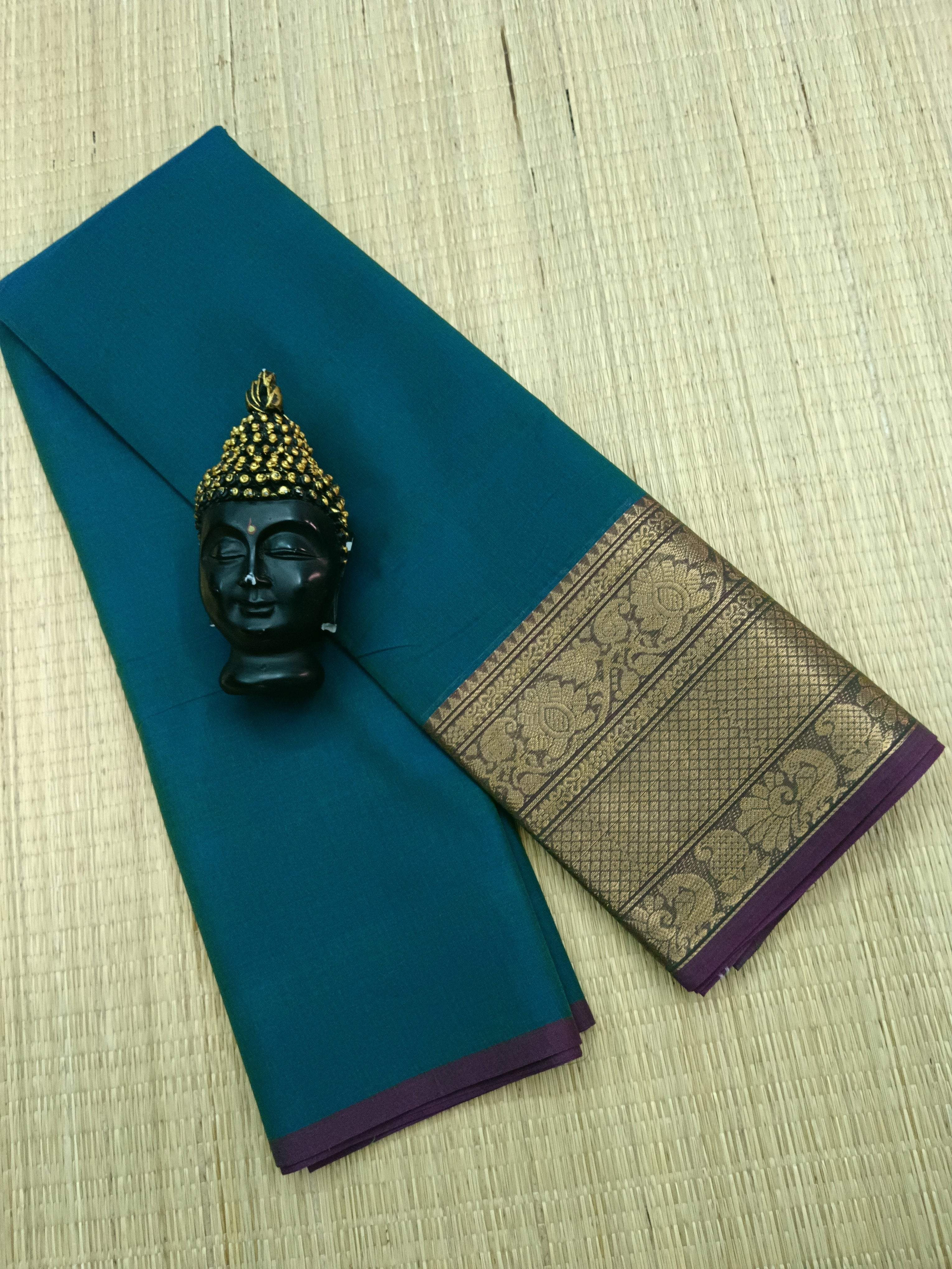 Kanchi Cotton - All Day Fusion - Green With Blue Dual tone- KCAF08
