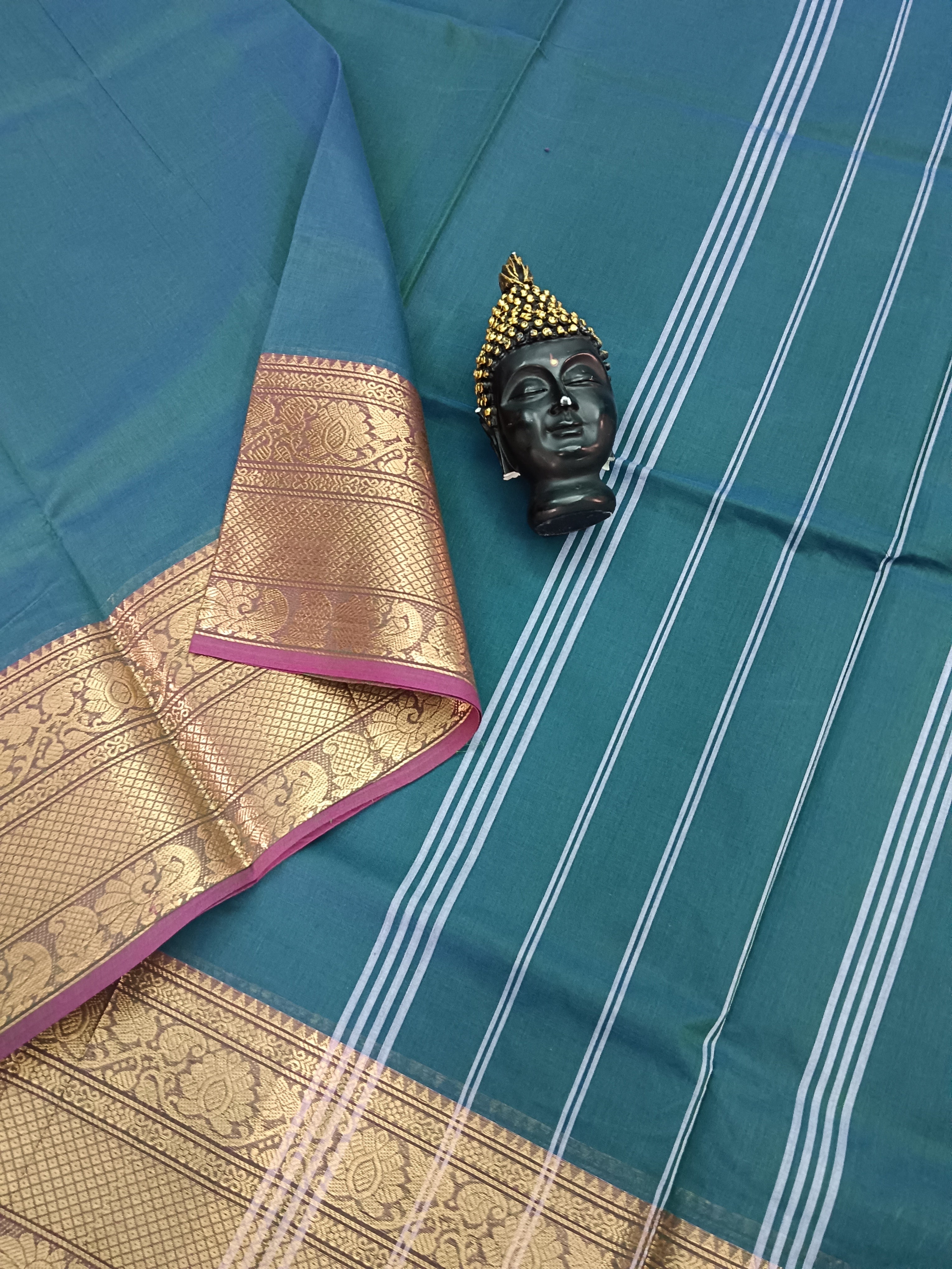 Kanchi Cotton - All Day Fusion - Green With Blue Dual tone- KCAF08