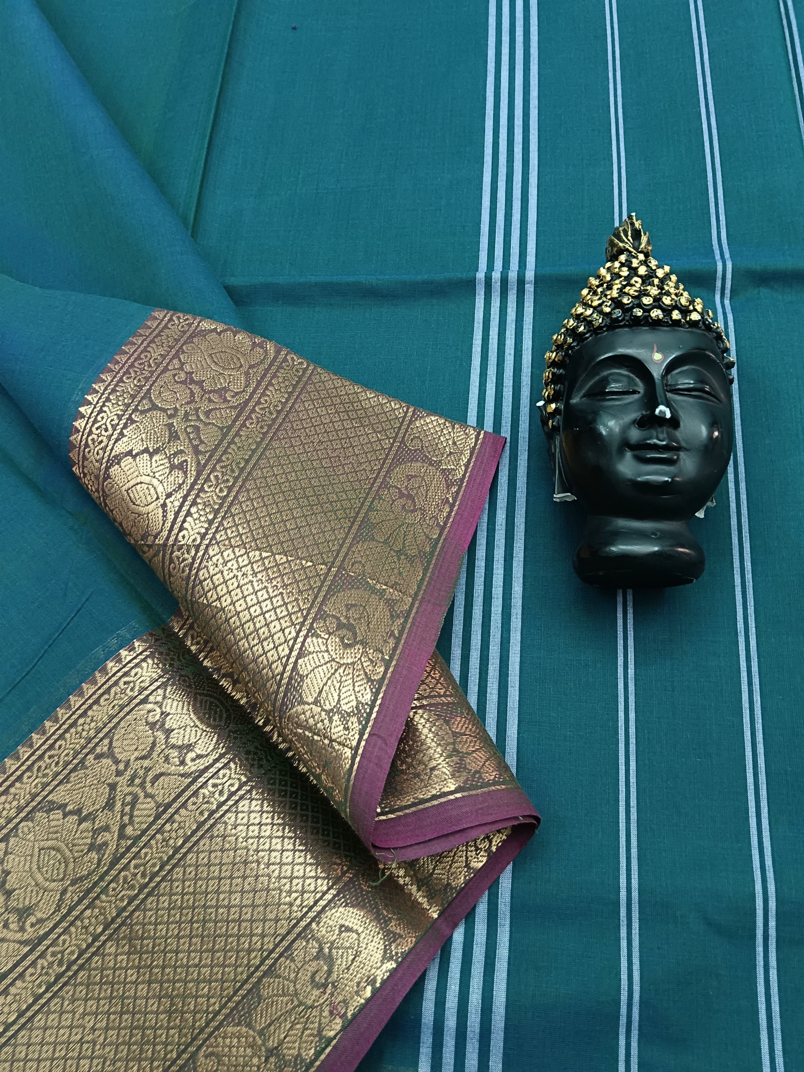 Kanchi Cotton - All Day Fusion - Green With Blue Dual tone- KCAF08